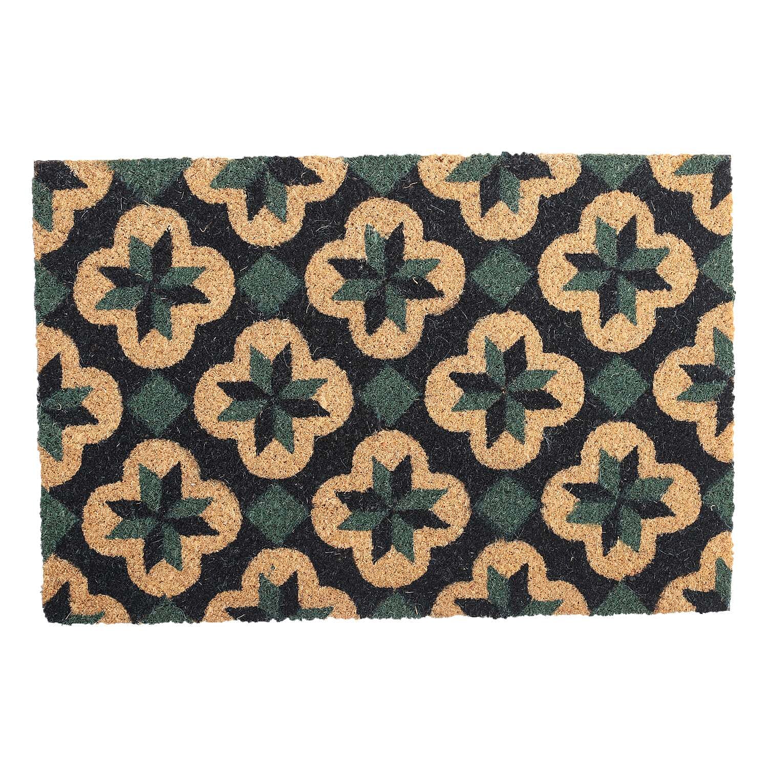 PVC Backed Coir Natural Printed Rug and Door Mat (Size 40x60 cm) - Multi Colour