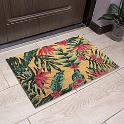 PVC Backed Coir Natural Printed Rug and Door Mat (Size 40x60 cm) - Multi Colour