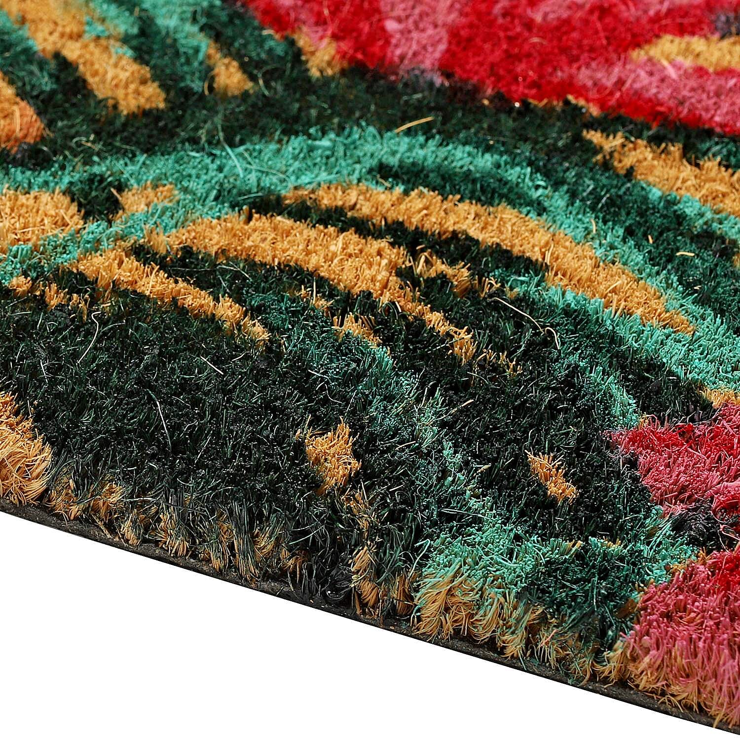 PVC Backed Coir Leaf Printed Rug and Door Mat (Size 60x40 cm) - Multi