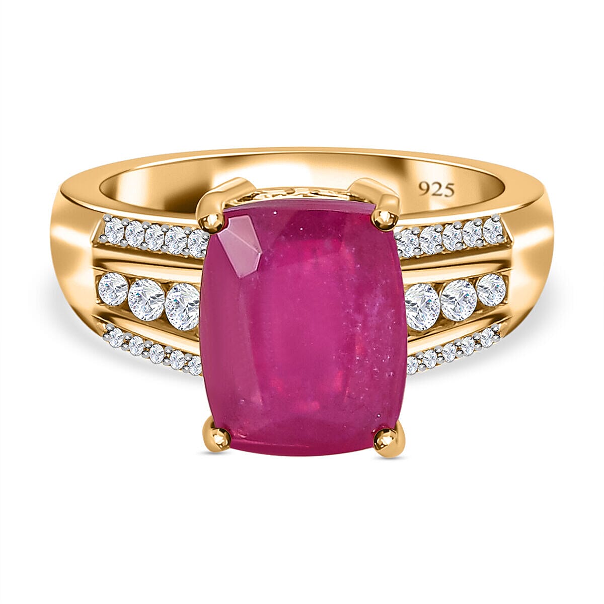African Ruby & Natural Zircon Halo Ring in 18K Yellow Gold Vermeil Plated Sterling Silver 4.403 Ct