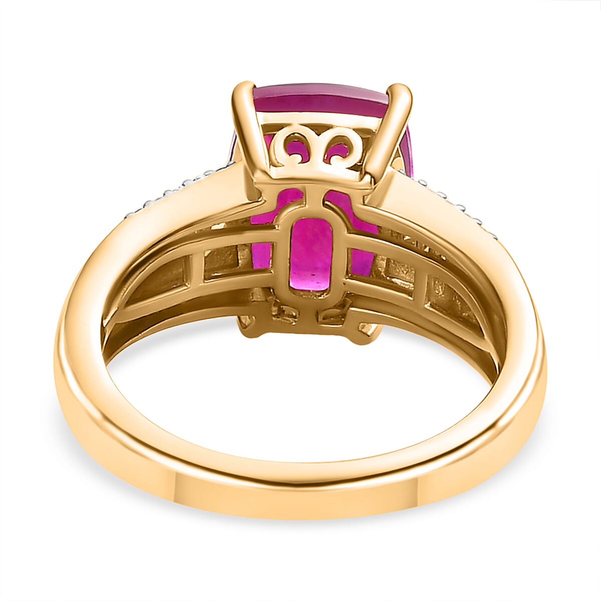 African Ruby & Natural Zircon Halo Ring in 18K Yellow Gold Vermeil Plated Sterling Silver 4.403 Ct