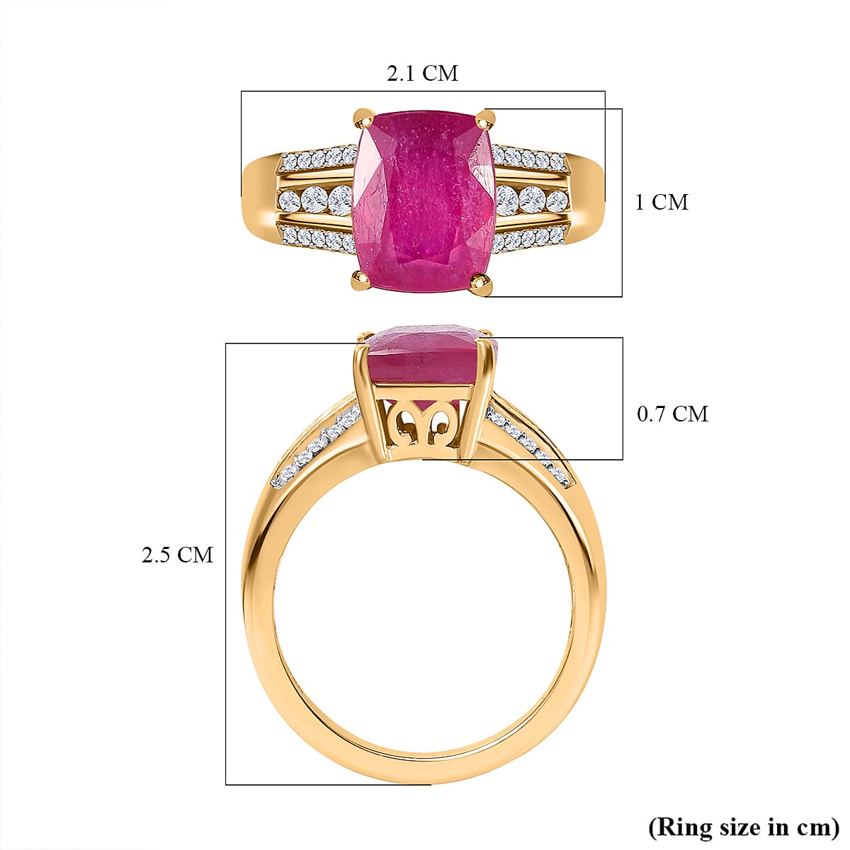 African Ruby & Natural Zircon Halo Ring in 18K Yellow Gold Vermeil Plated Sterling Silver 4.403 Ct