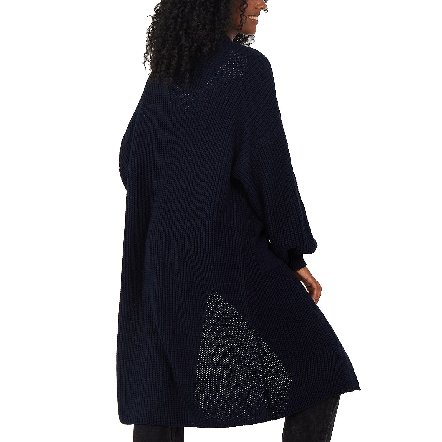NOVA OF LONDON Acrylic Knitted Full Sleeve Long Cardigan - Navy