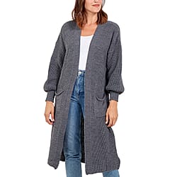 NOVA OF LONDON Acrylic Knitted Full Sleeve Long Cardigan - Navy