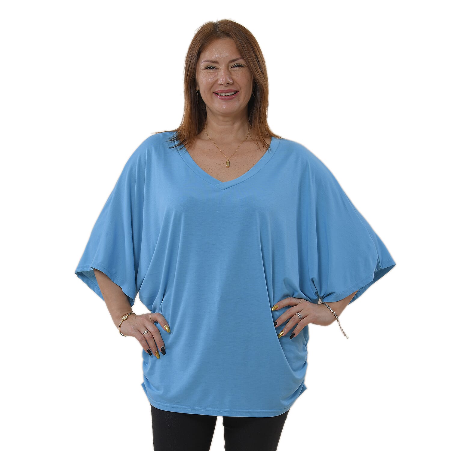 TAMSY V-Neck Knit Drape Top - Blue