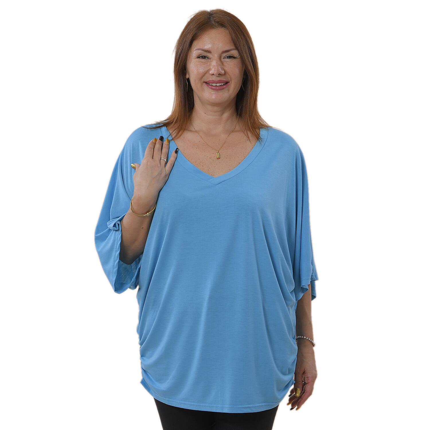 TAMSY V-Neck Knit Drape Top - Blue