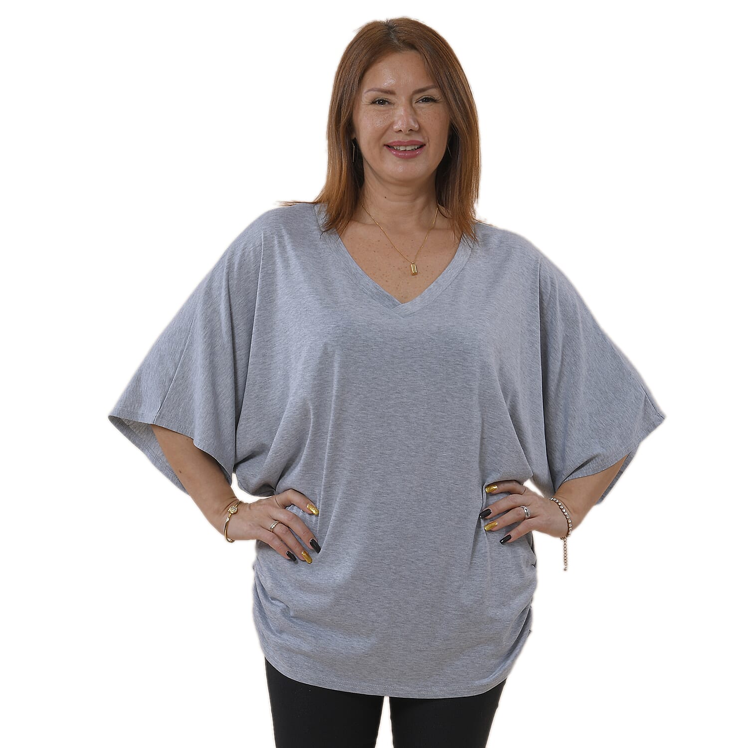 TAMSY V-Neck Knit Drape Top (Size 8-22) - Grey