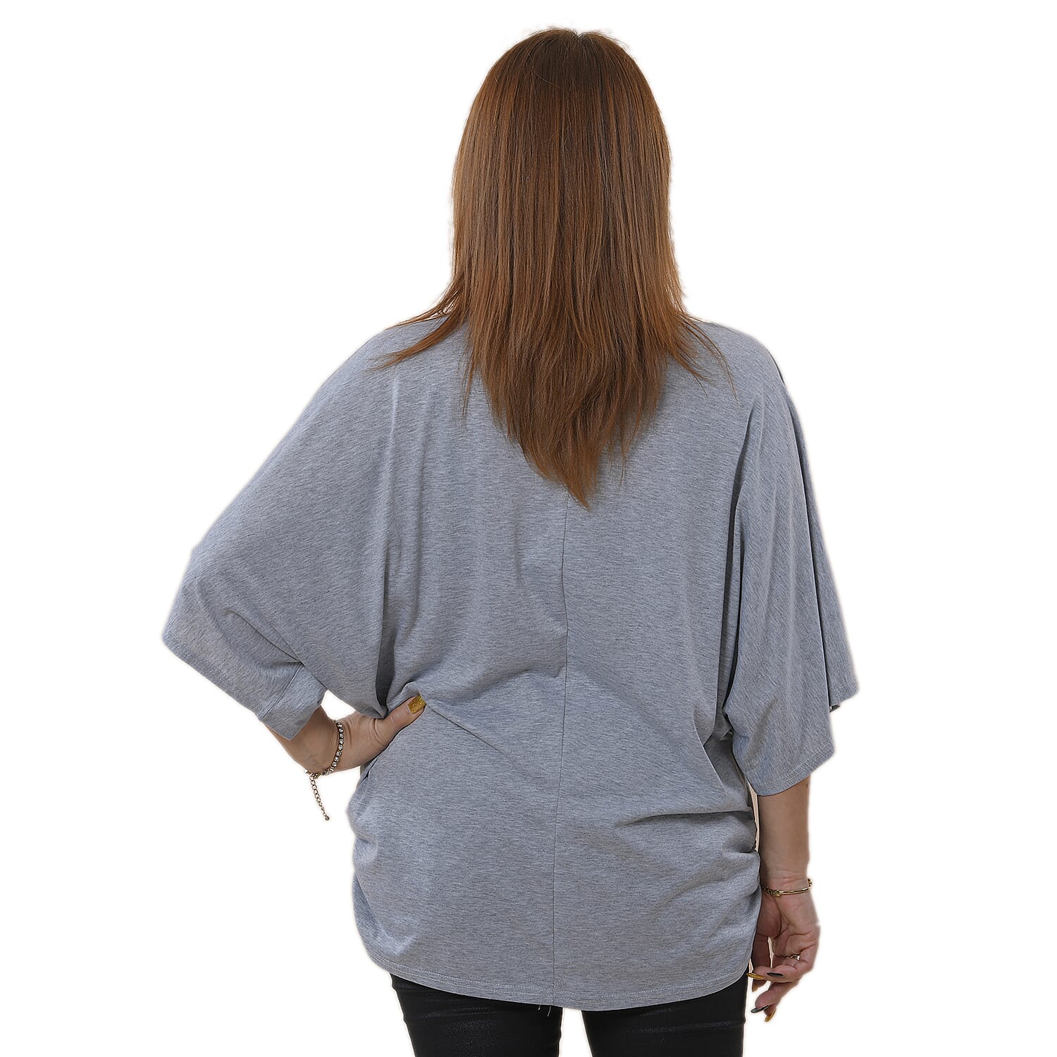 TAMSY V-Neck Knit Drape Top (Size 8-22) - Grey