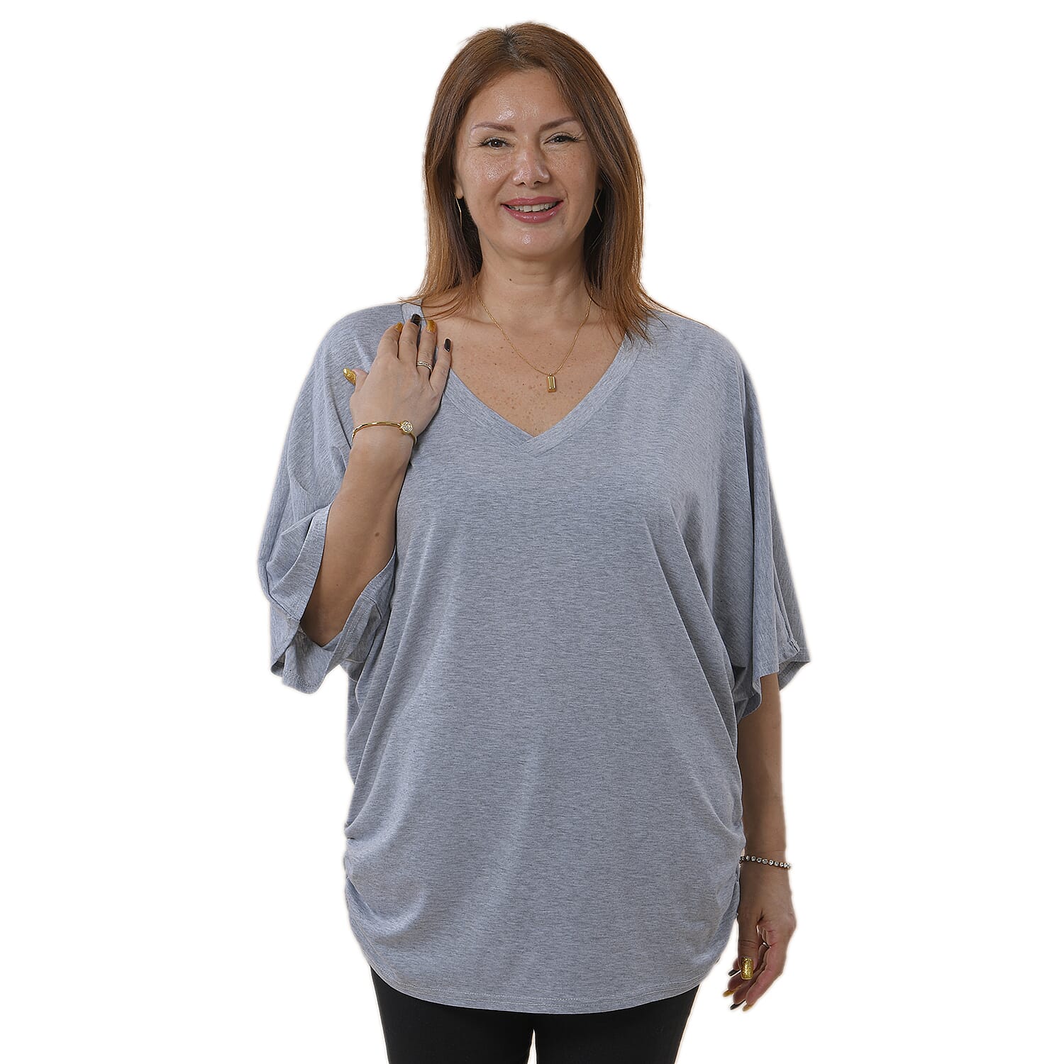 TAMSY V-Neck Knit Drape Top (Size 8-22) - Grey