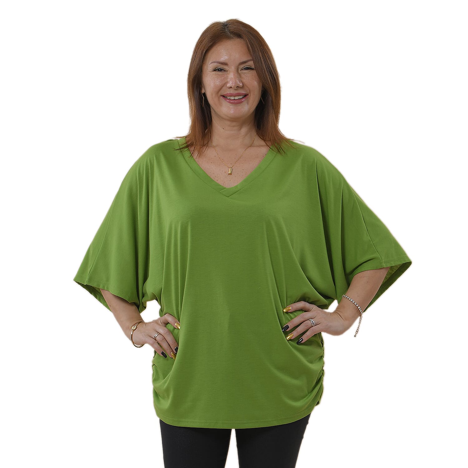 TAMSY V-Neck Knit Drape Top (Size 8-22 ) - Green