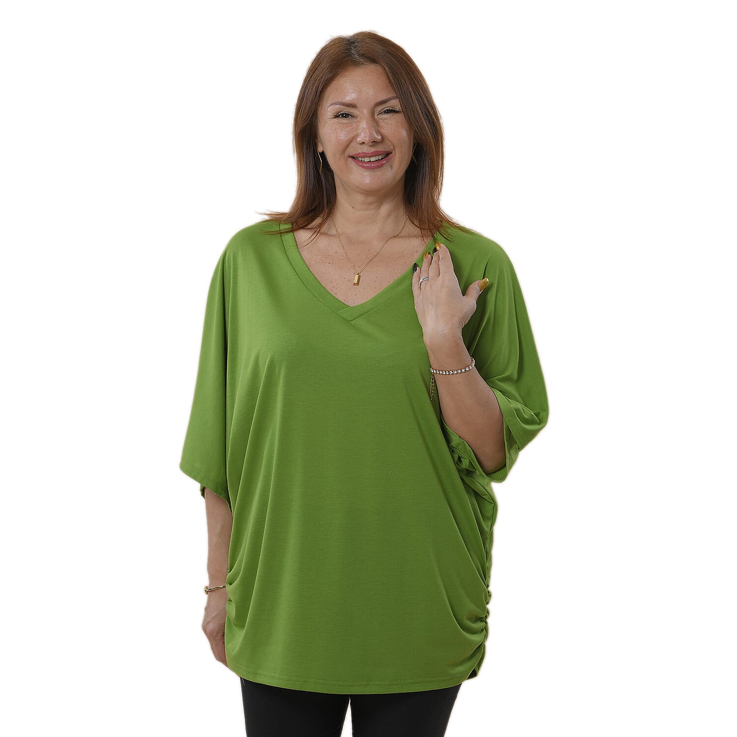 TAMSY V-Neck Knit Drape Top (Size 8-22 ) - Green