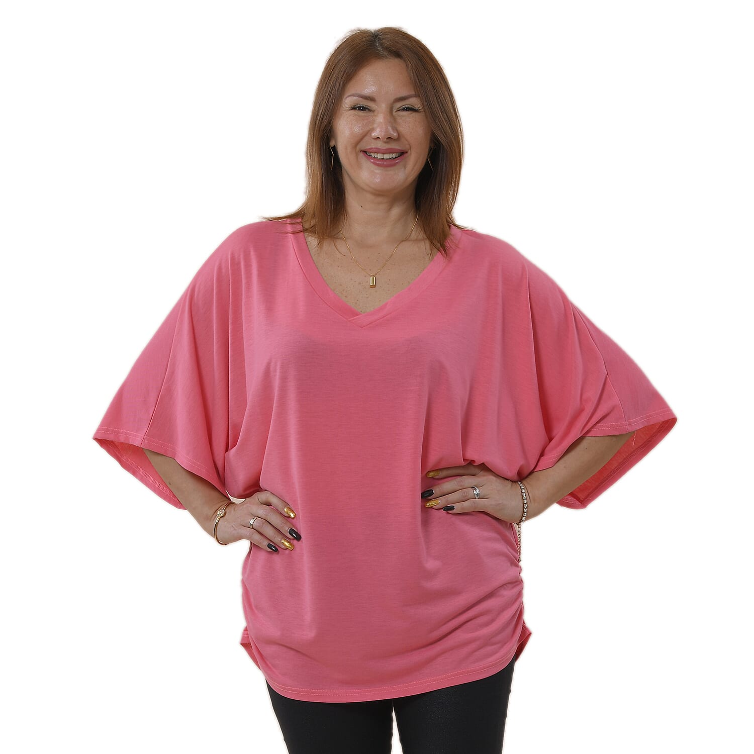 TAMSY V-Neck Knit Drape Top (Size 8-22) - Pink