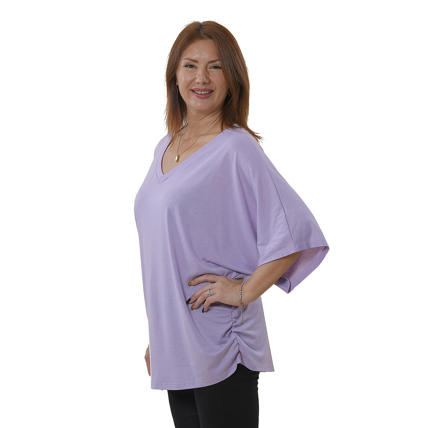TAMSY V-Neck Knit Drape Top (Size 8-22) - Light Purple
