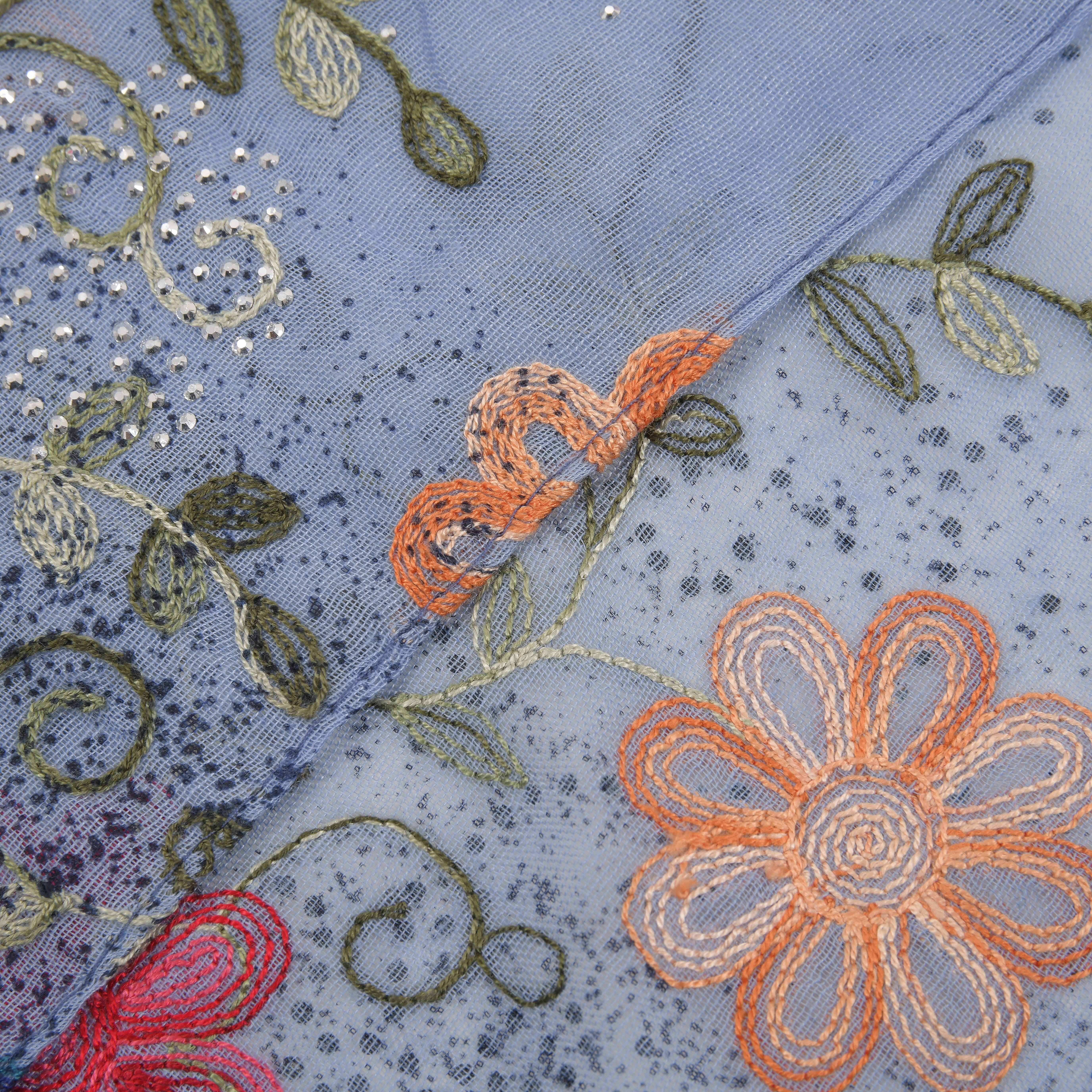 Tamsy Floral Embroidery Scarf - Blue