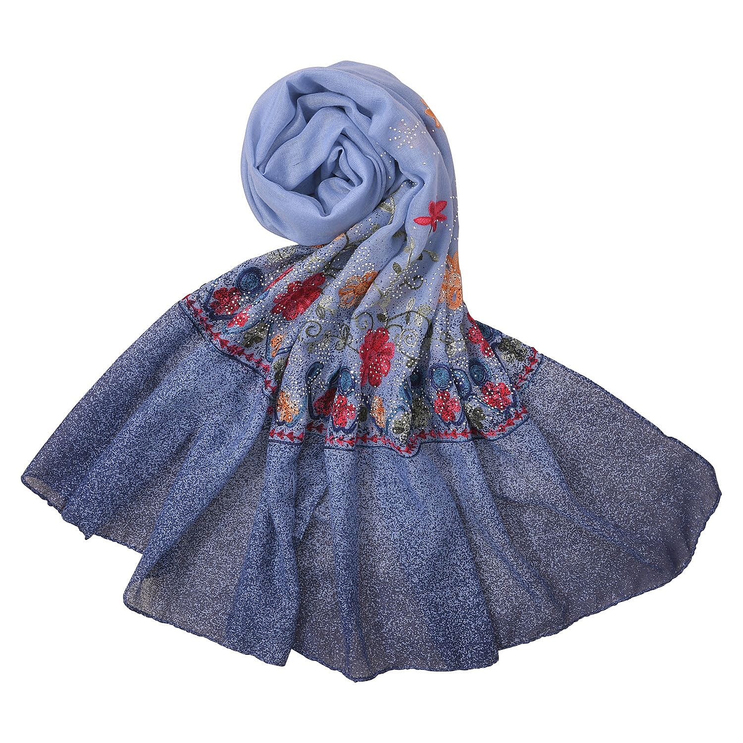 Tamsy Floral Embroidery Scarf - Blue