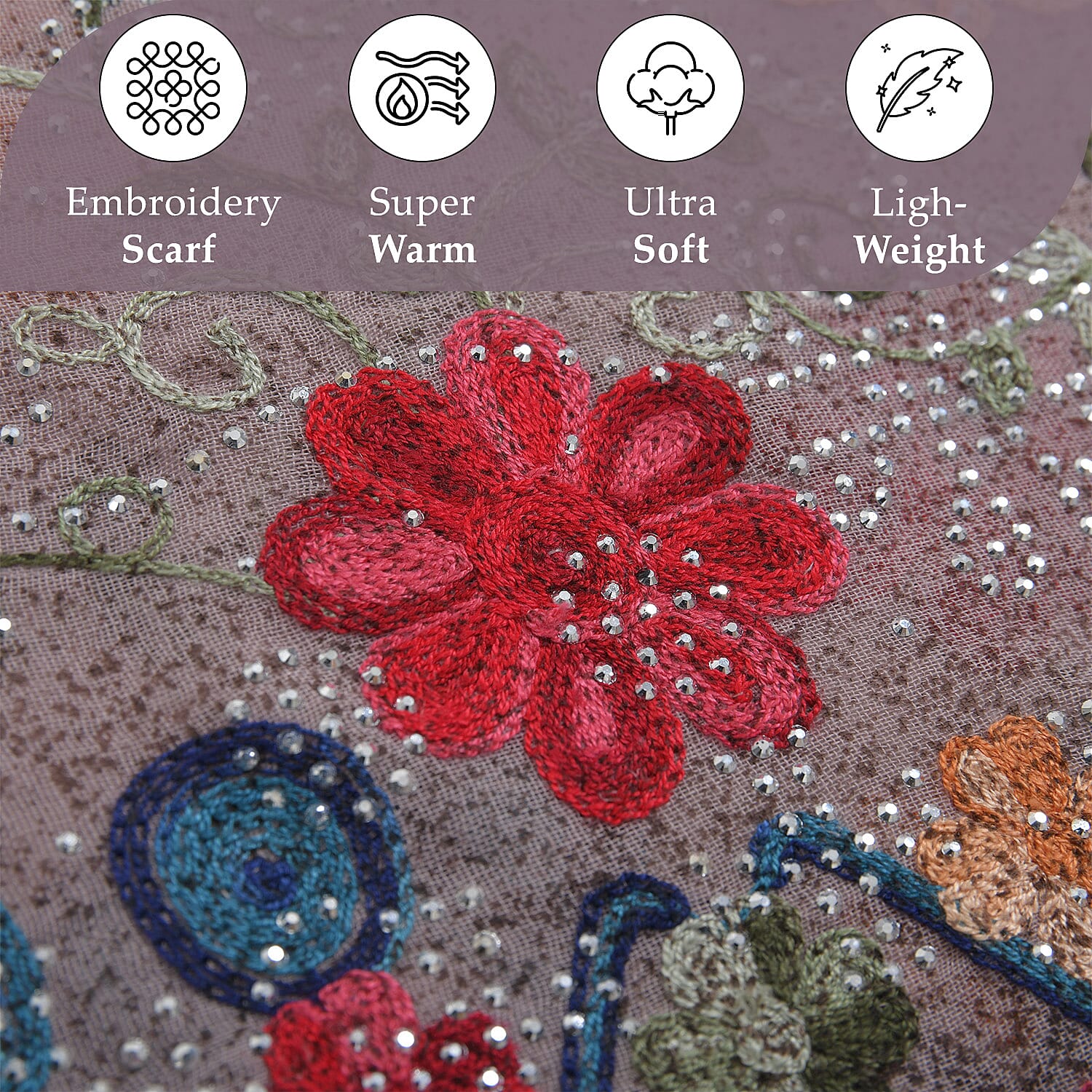 Tamsy Floral Embroidery Scarf (Size 180x68 Cm) - Pink