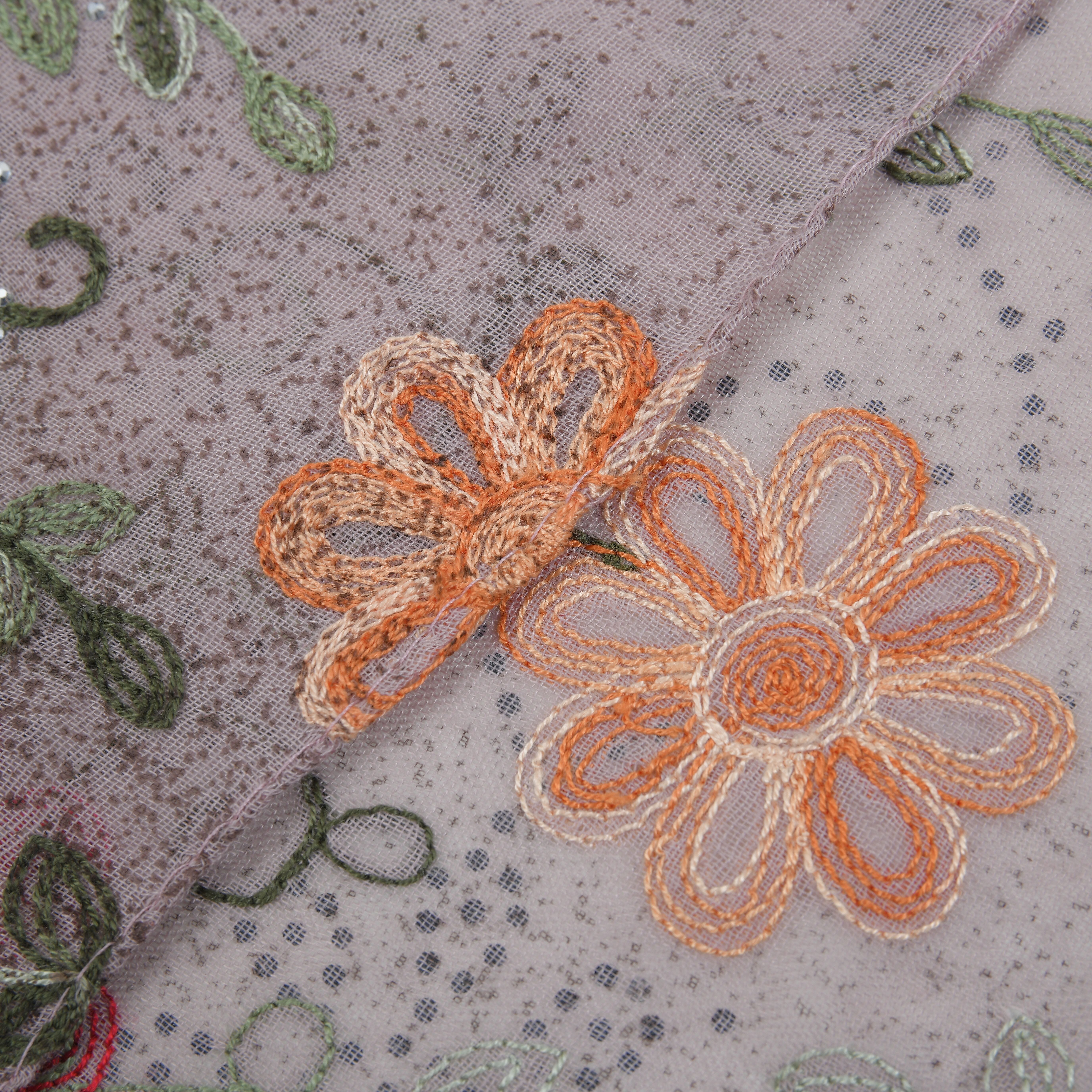 Tamsy Floral Embroidery Scarf (Size 180x68 Cm) - Pink