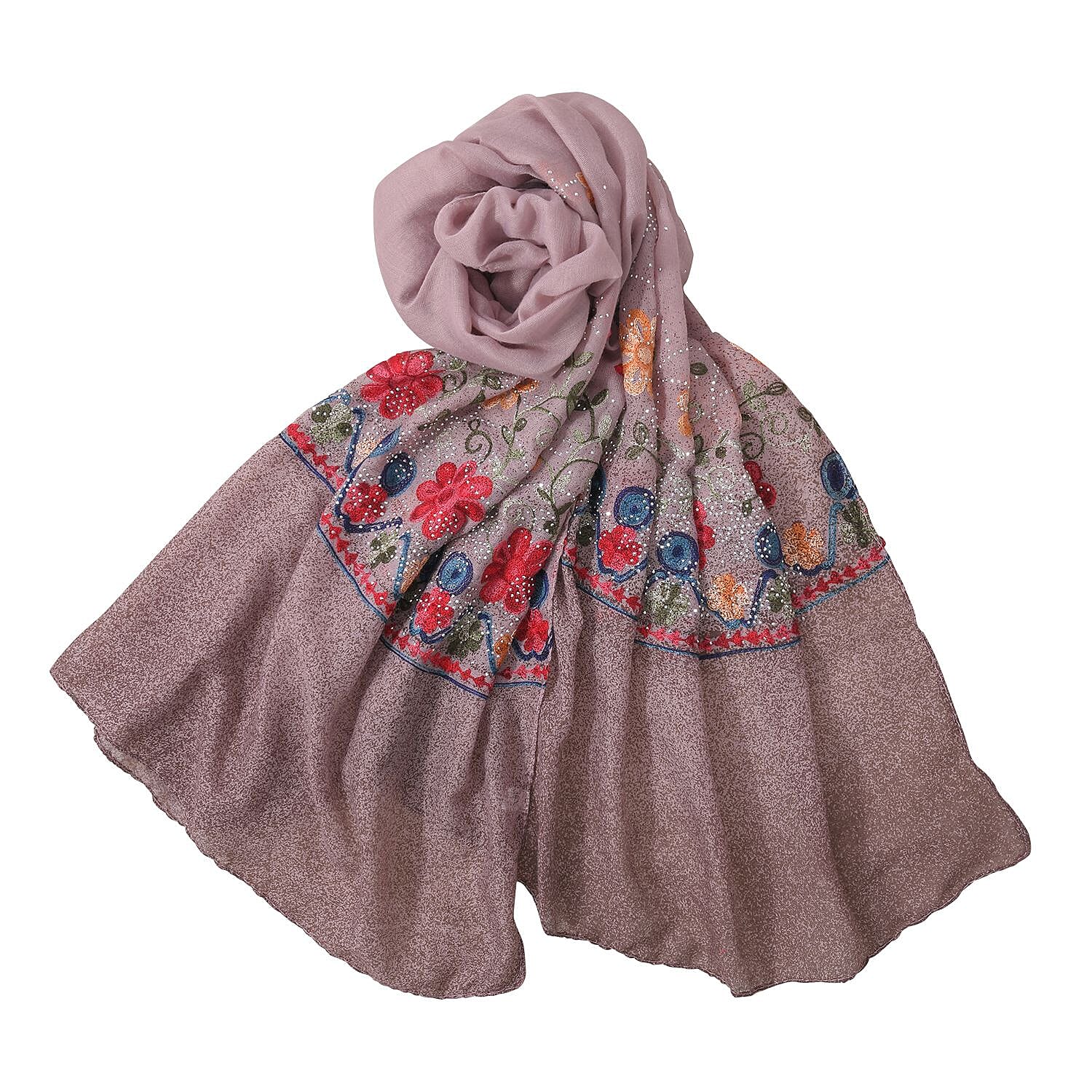 Tamsy Floral Embroidery Scarf (Size 180x68 Cm) - Pink