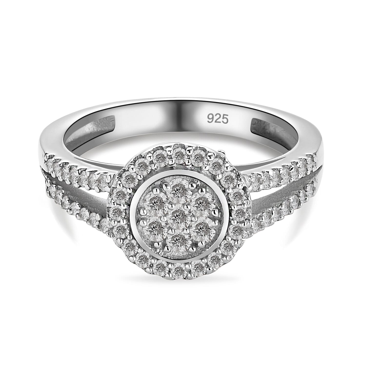 Cluster Diamond Ring in Platinum Plated Sterling Silver 0.50 Ct