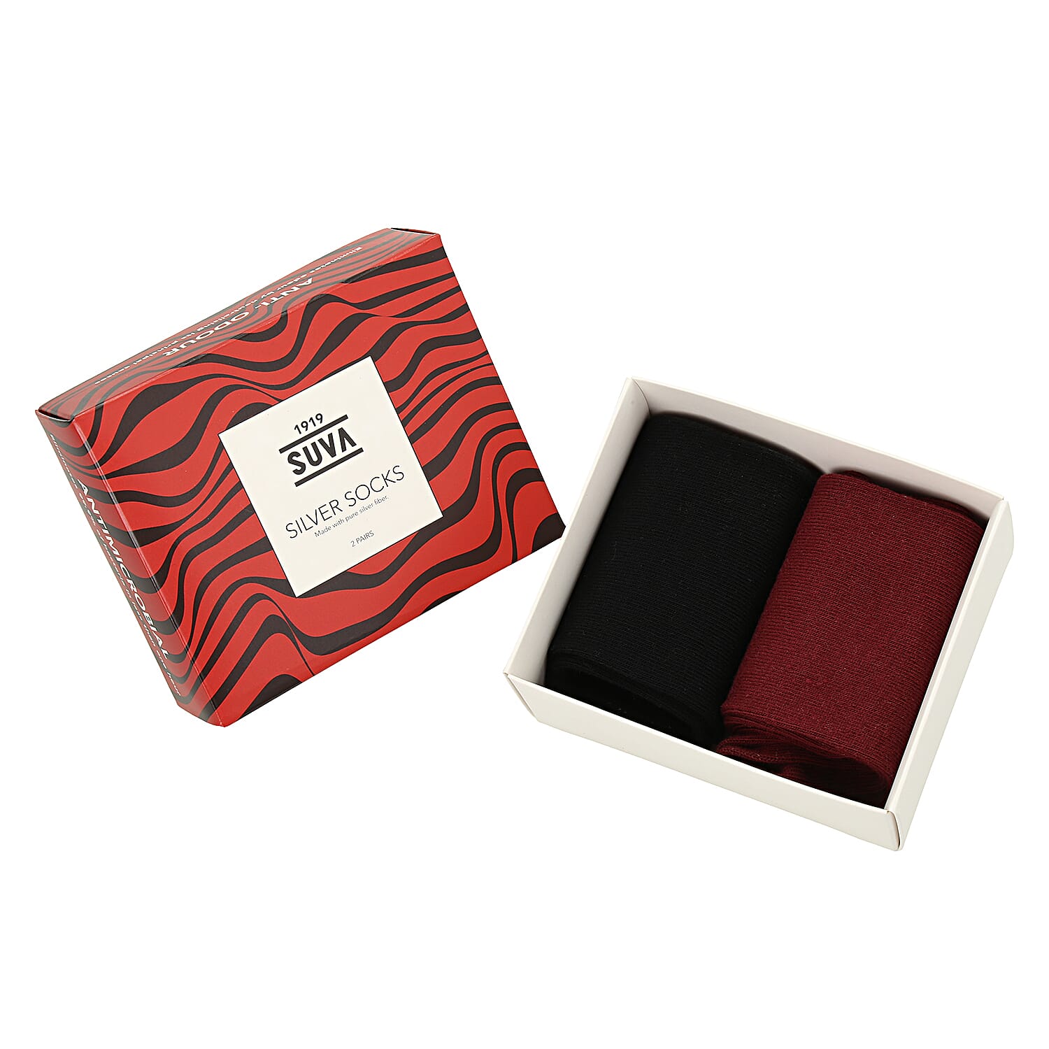 Set of 2 SUVA Silver Socks - Black & Burgundy
