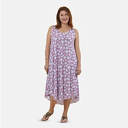Tamsy 100% Viscose Printed Dress (One Size, 8-18) - Pink
