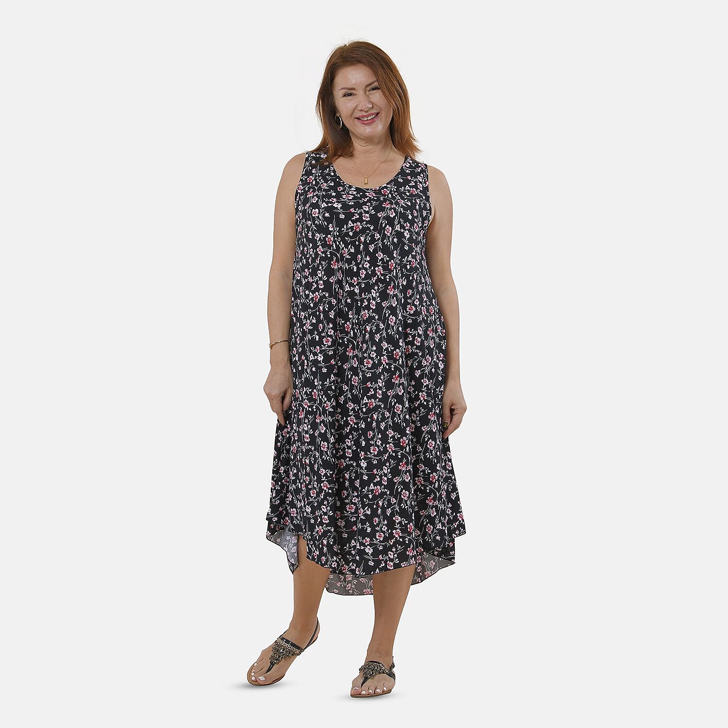 Tamsy 100% Viscose Floral Pattern Dress (Size 105x60 Cm) - Black