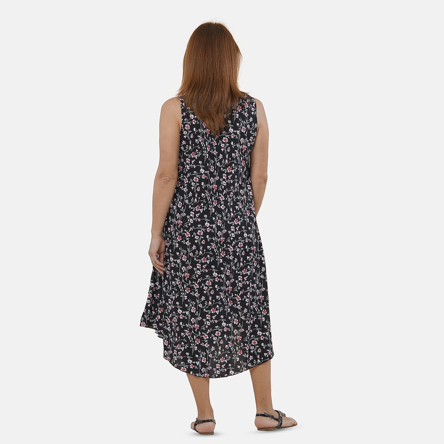 Tamsy 100% Viscose Floral Pattern Dress (Size 105x60 Cm) - Black
