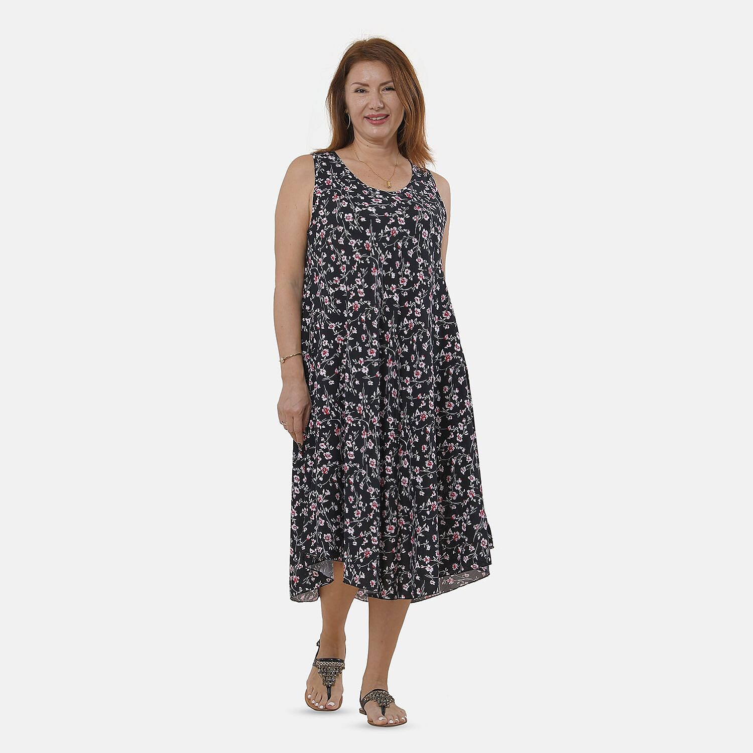 Tamsy 100% Viscose Floral Pattern Dress (Size 105x60 Cm) - Black