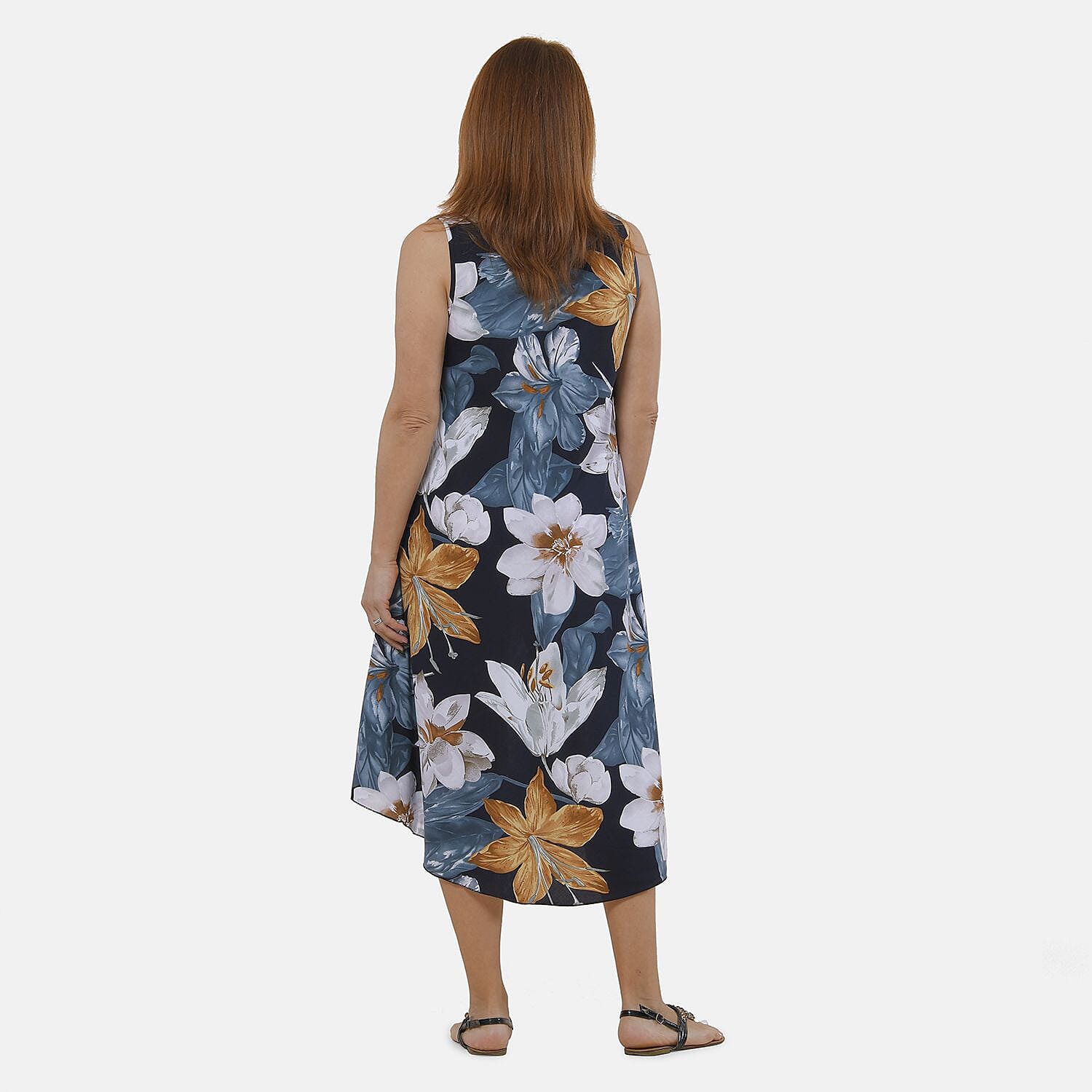 Tamsy 100% Viscose Floral Pattern Dress (Size 105x60 Cm) - Navy