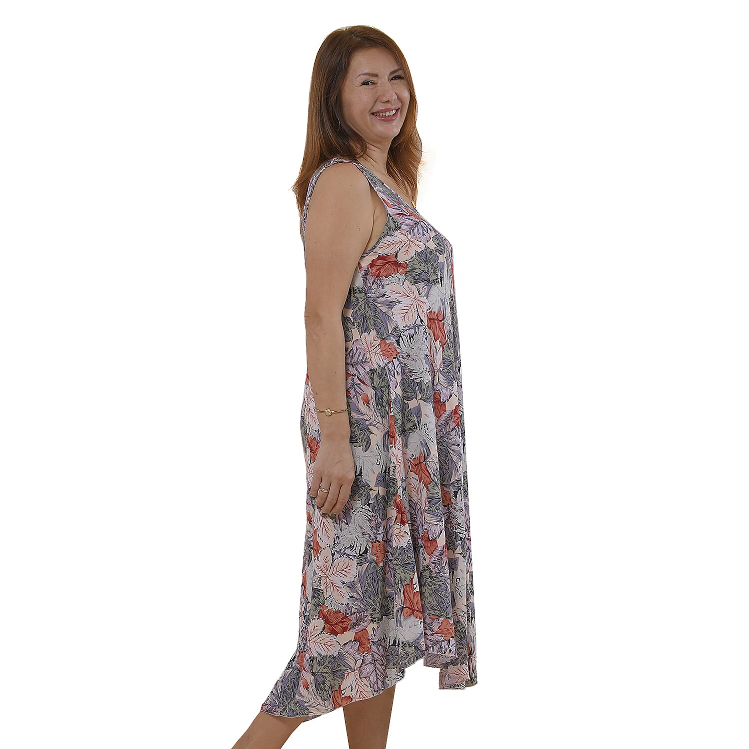TAMSY Viscose Printed Dress - Grey & White
