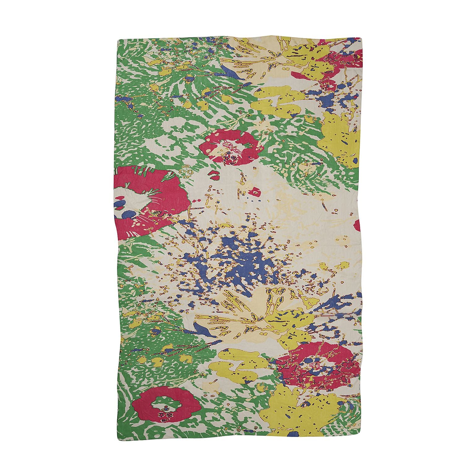 La Marey Floral Silk Scarf - Green and Yellow