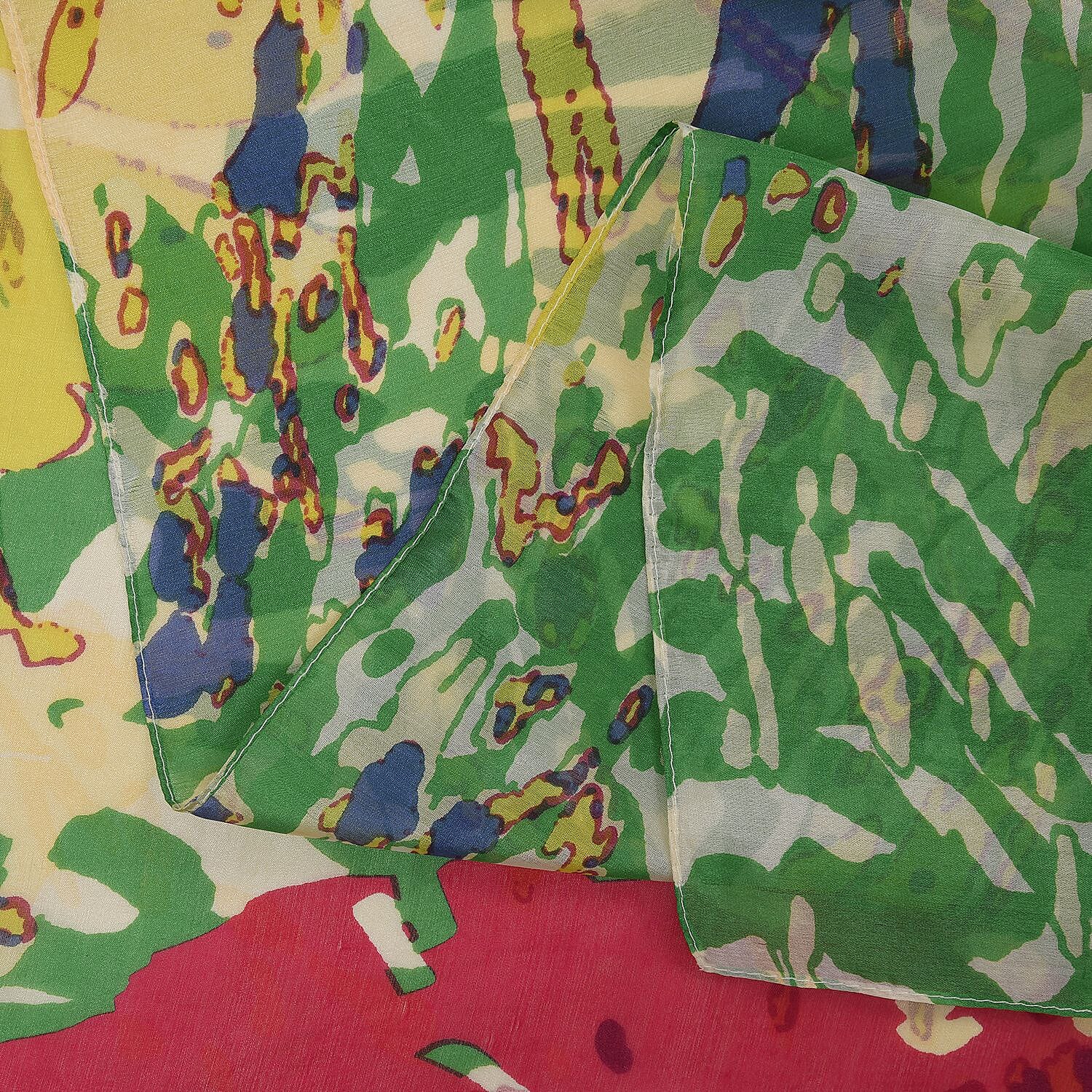 La Marey Floral Silk Scarf - Green and Yellow