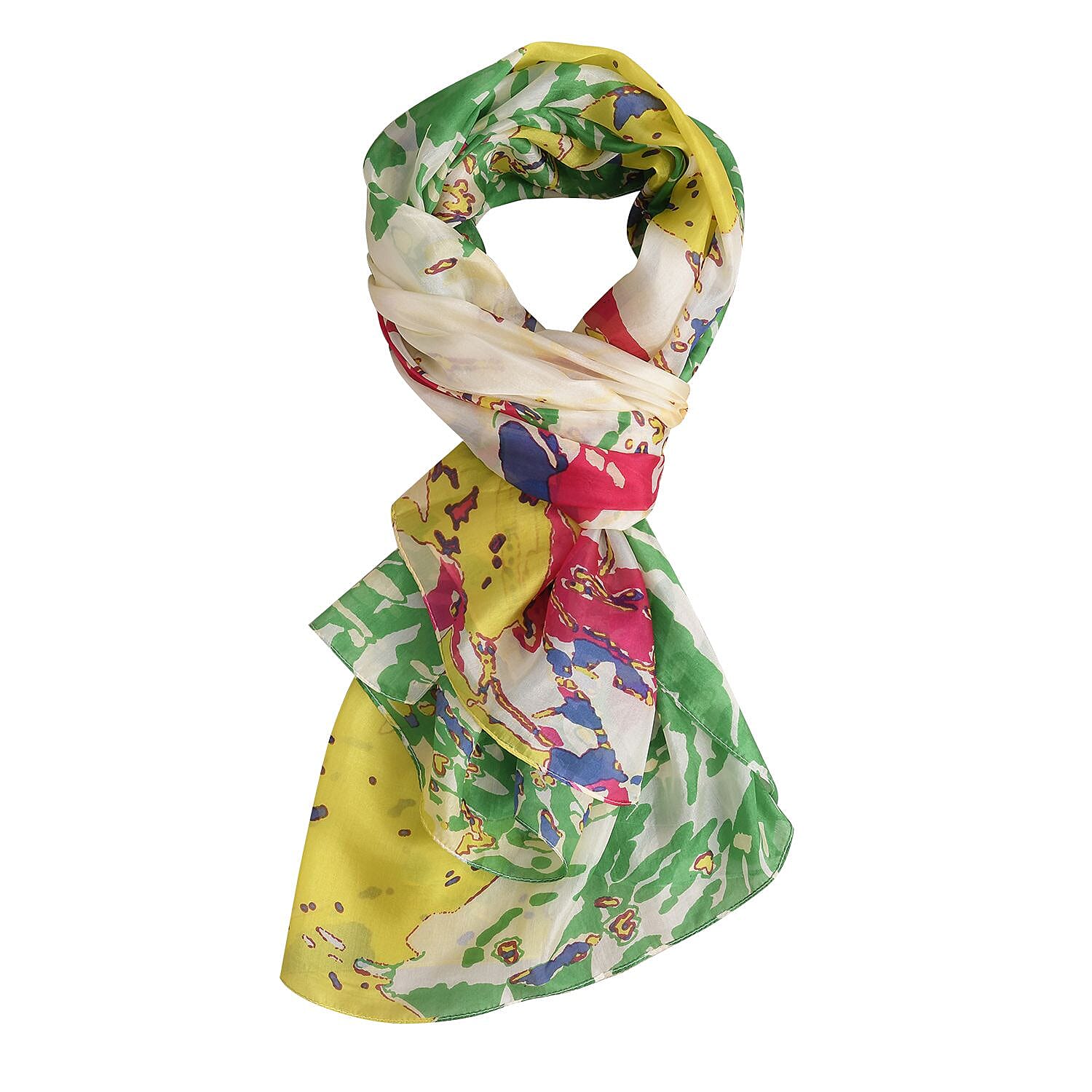 La Marey Floral Silk Scarf - Green and Yellow