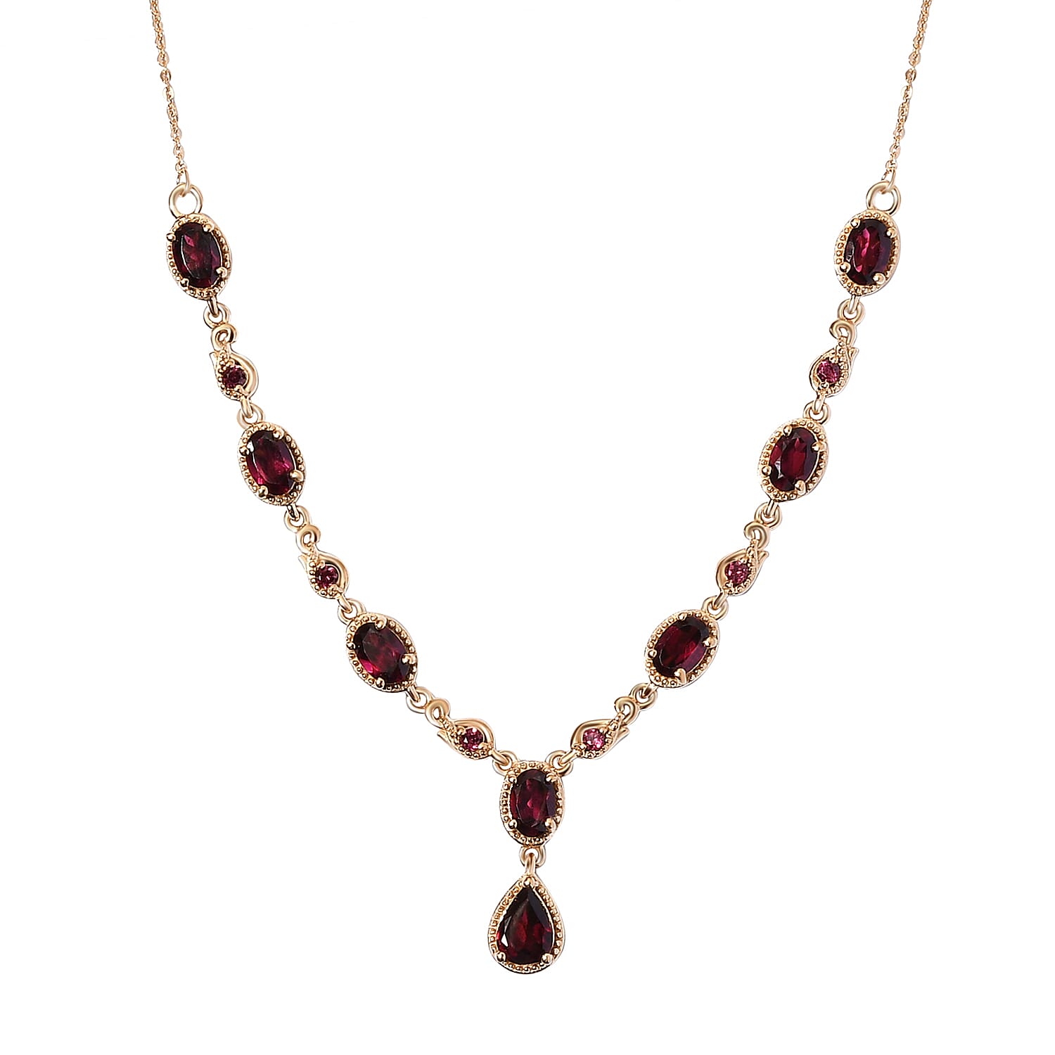 Rhodolite Garnet Cluster Necklace in 14K Gold Plated Sterling  Silver