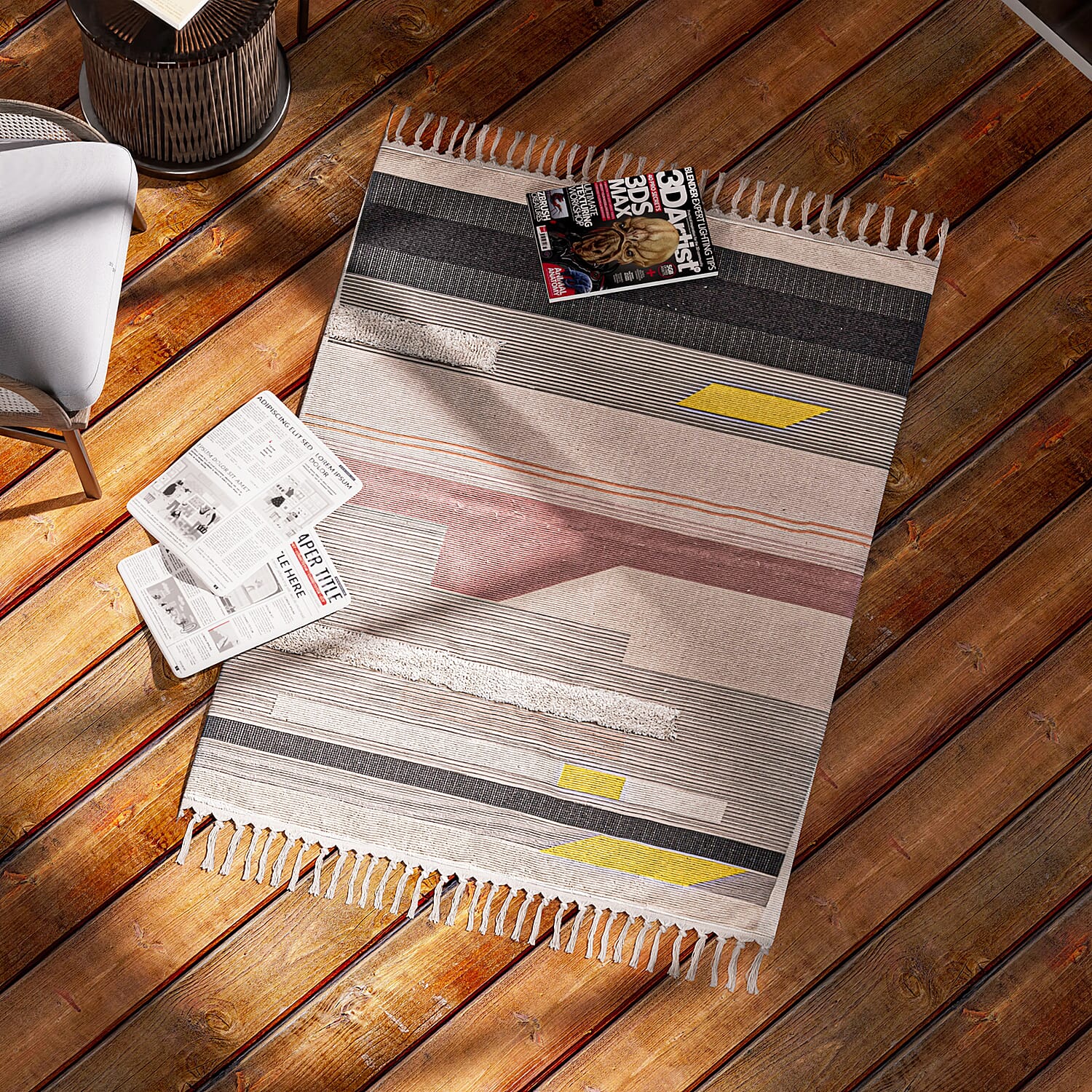 TJC Stripe Pattern Rugs with Tassel Multipurpose Carpet - Multi