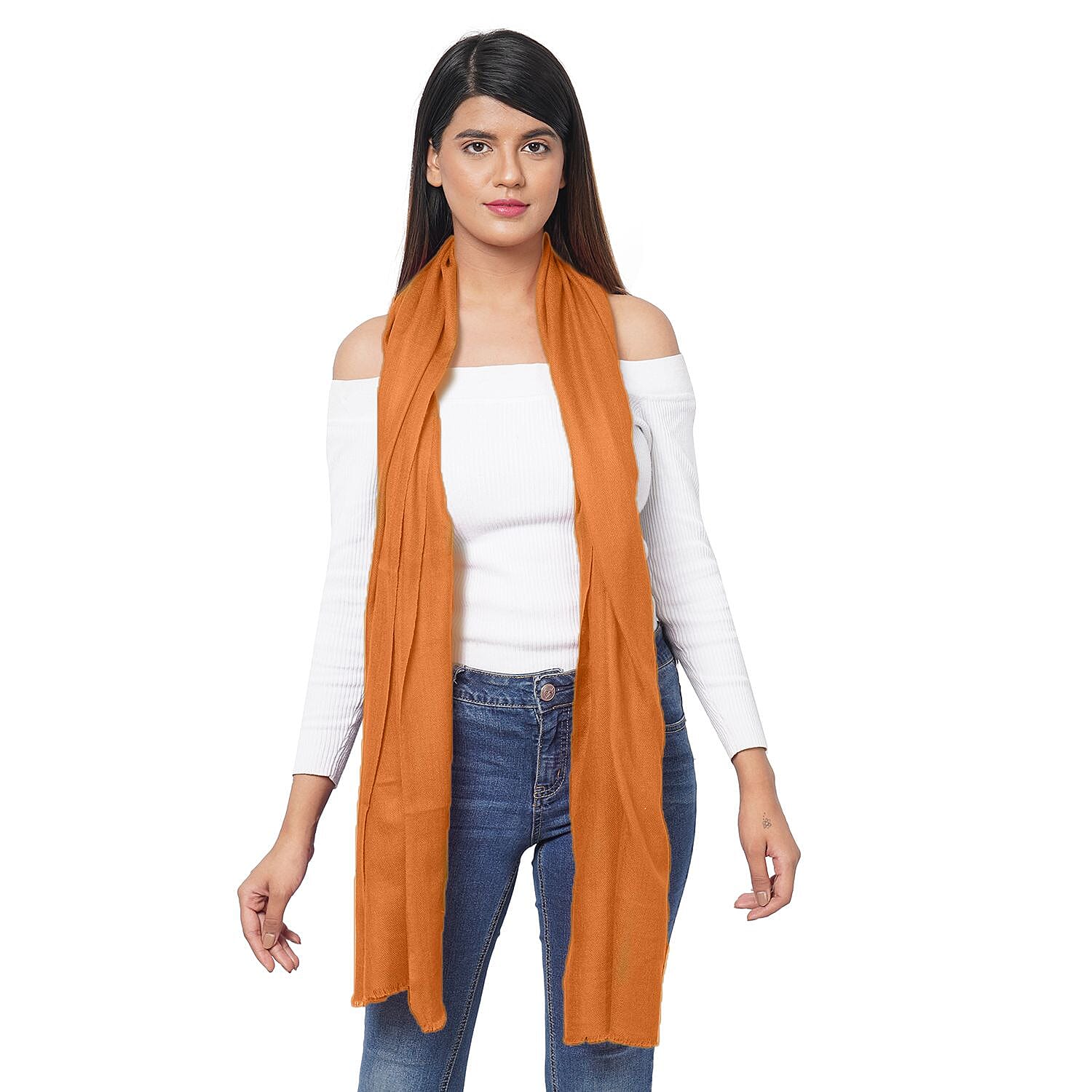 La Marey 100% Cashmere Pashmina Scarf (Size 190x70 Cm) - Orange