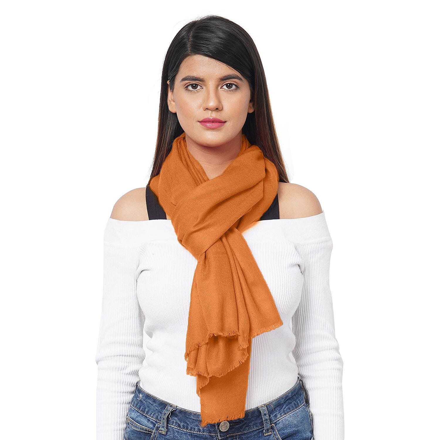 La Marey 100% Cashmere Pashmina Scarf (Size 190x70 Cm) - Orange