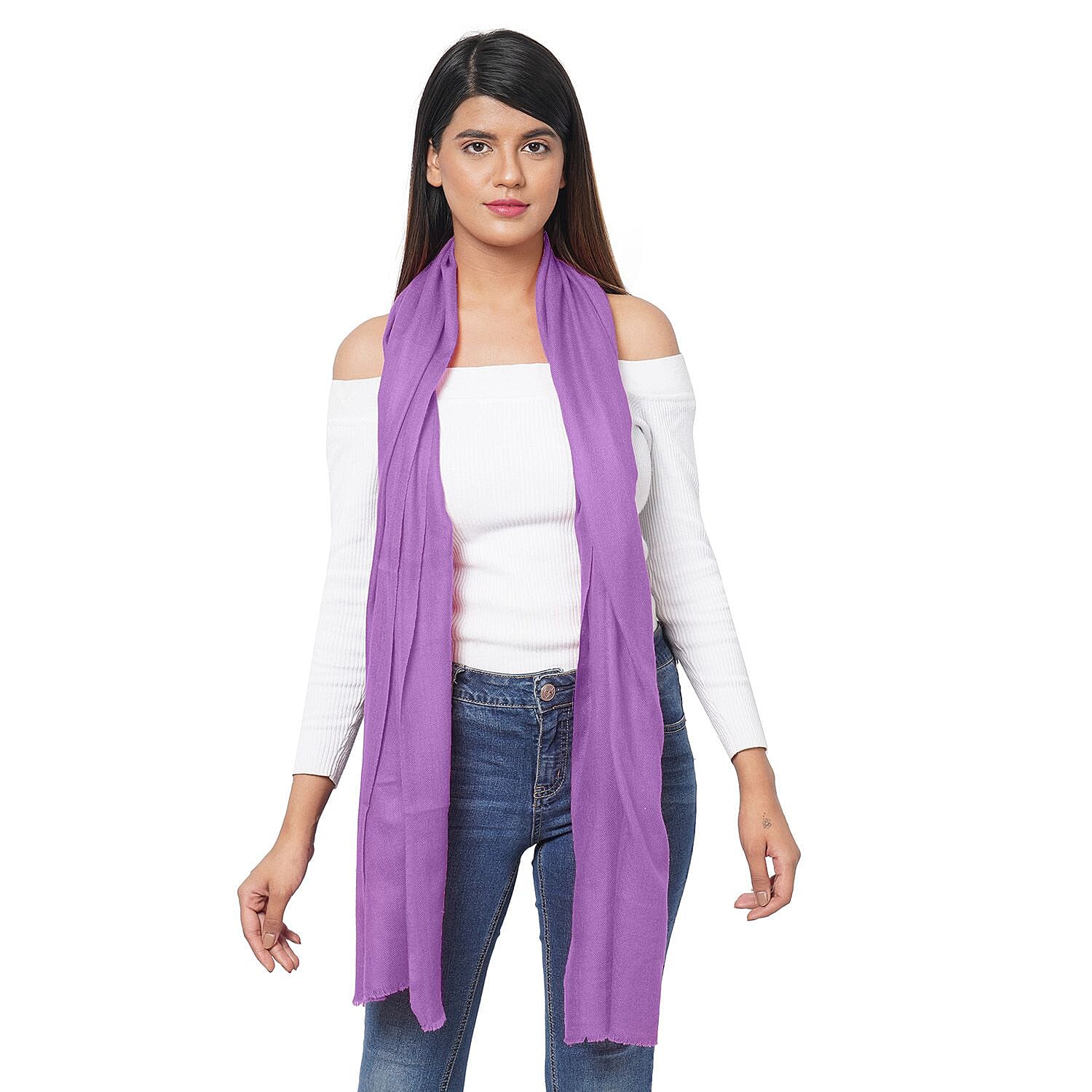 La Marey 100% Cashmere Pashmina Scarf (Size 190x70 Cm) - Lavender