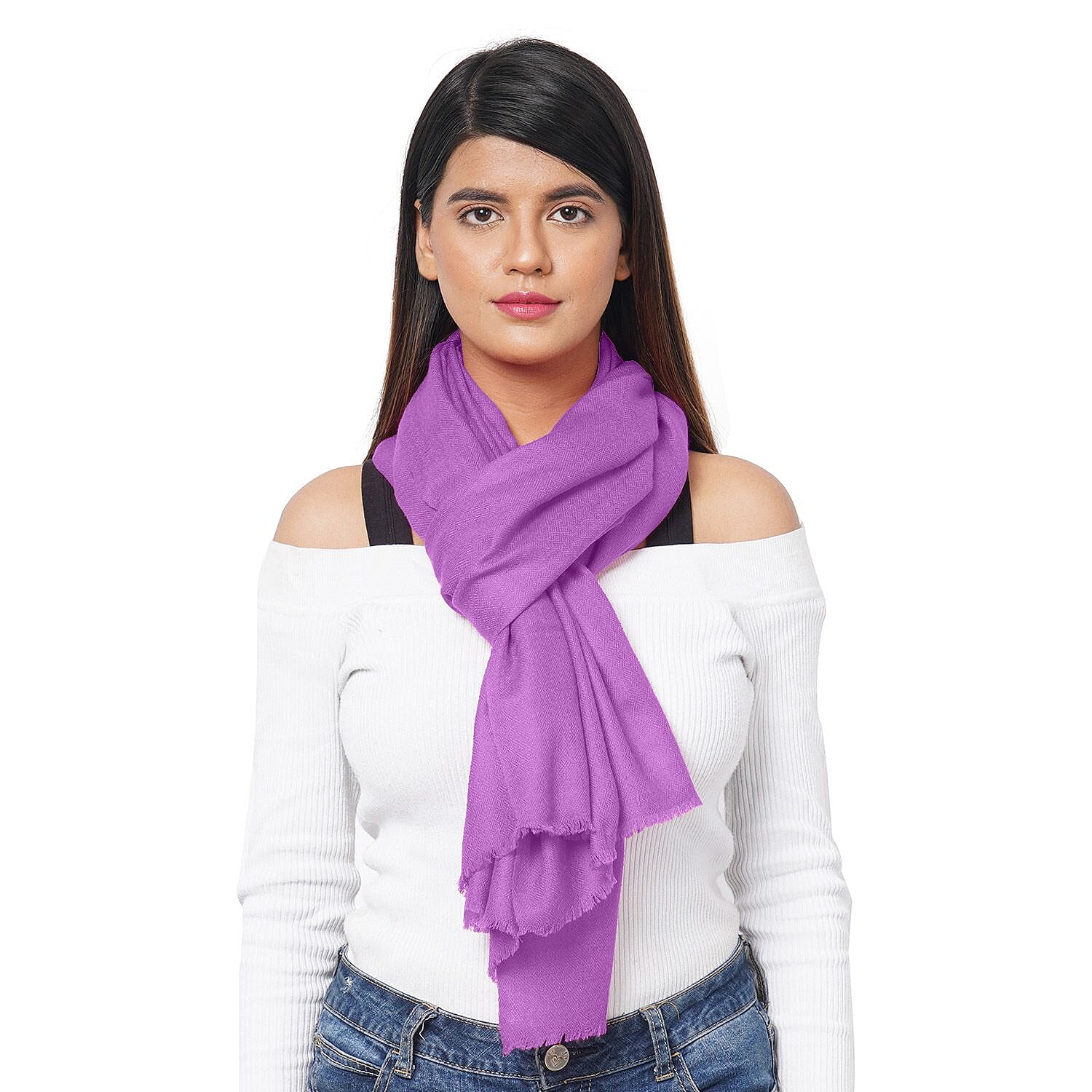 La Marey 100% Cashmere Pashmina Scarf (Size 190x70 Cm) - Lavender