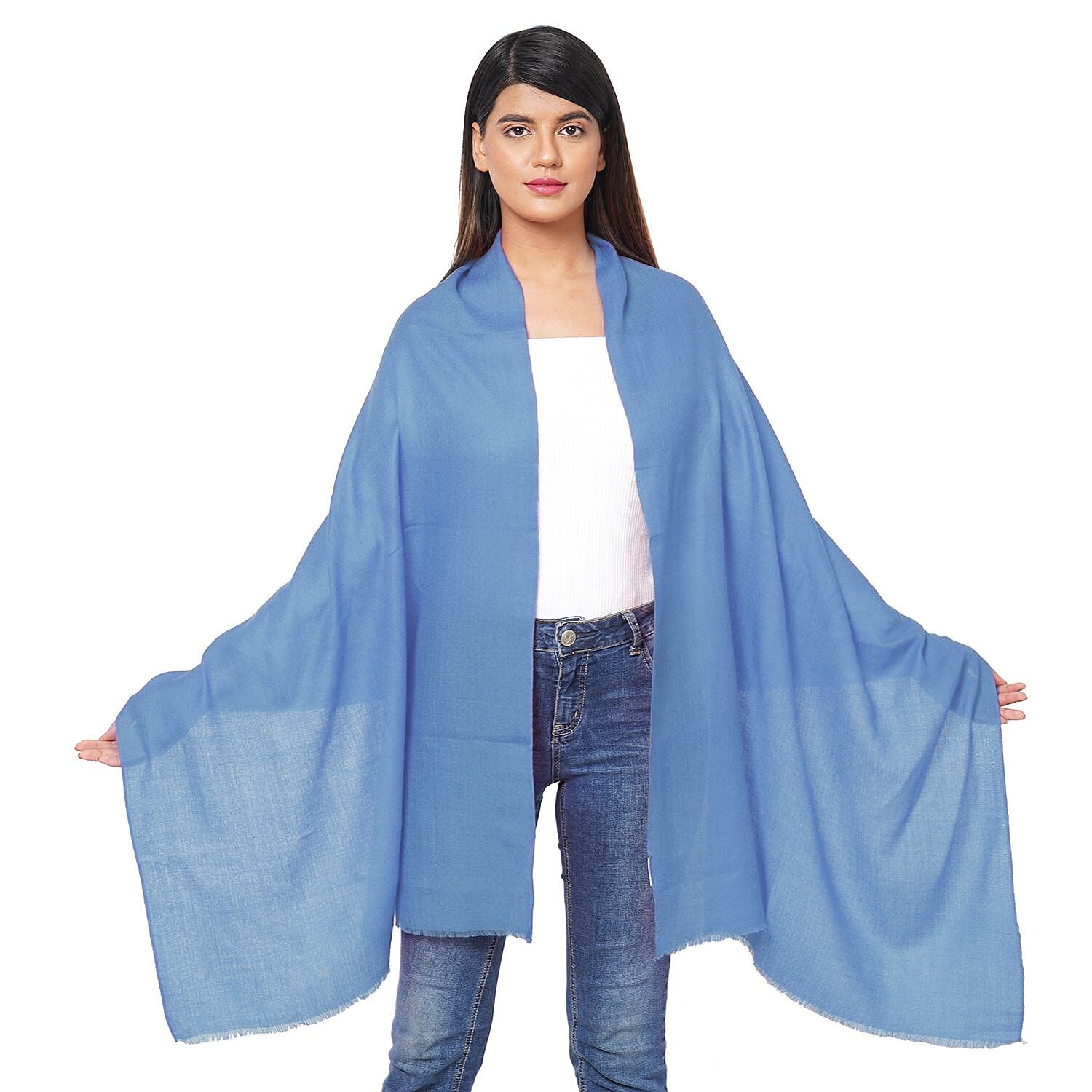 La Marey 100% Cashmere Pashmina Scarf (Size 190x70 Cm) - Light Blue