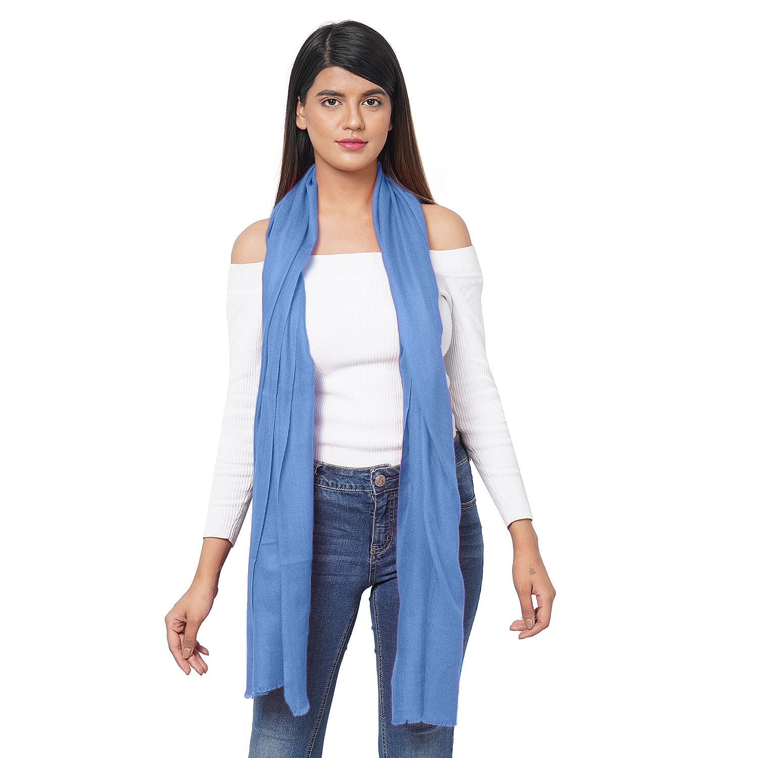 La Marey 100% Cashmere Pashmina Scarf (Size 190x70 Cm) - Light Blue