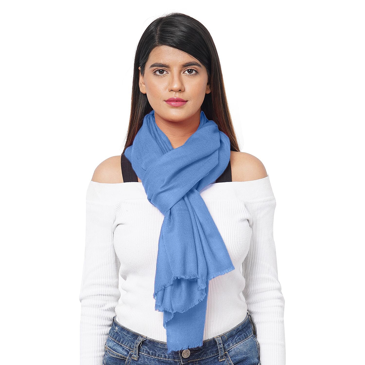 La Marey 100% Cashmere Pashmina Scarf (Size 190x70 Cm) - Light Blue