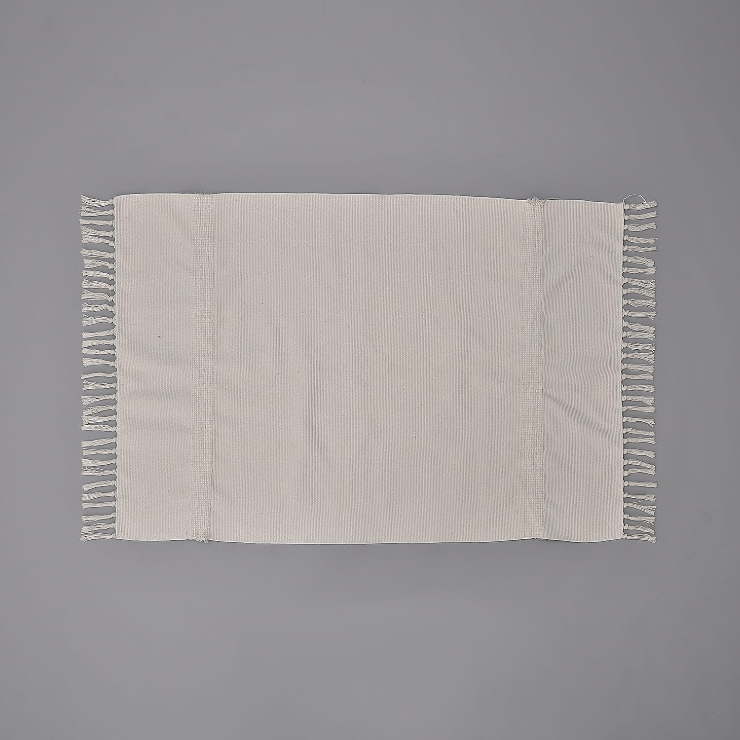 Cotton Blend Tribal Pattern Rugs with Tassel Multipurpose Carpet (Size 175x116 Cm) - Cream & Grey