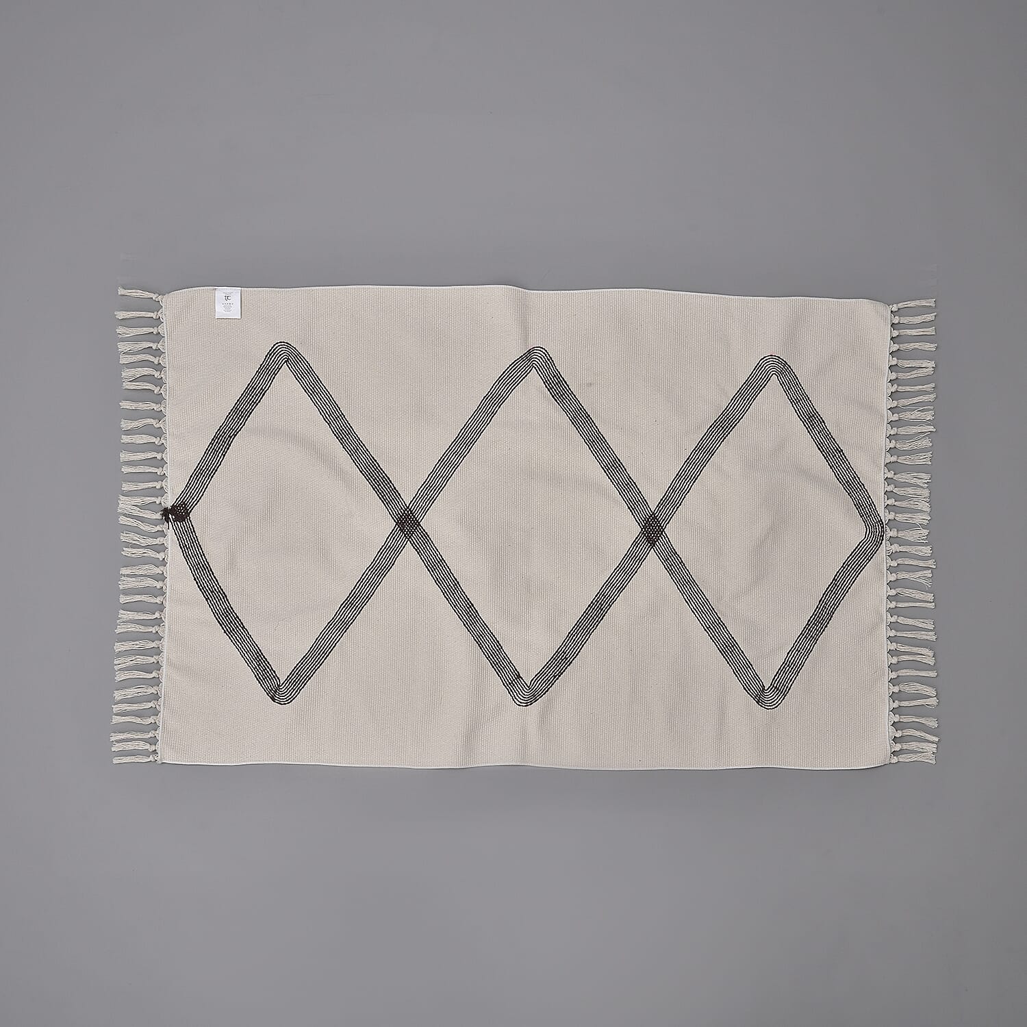 Ikat Pattern Rugs with Tassel Multipurpose Carpet (Size 140x95 Cm) -  Beige - Green