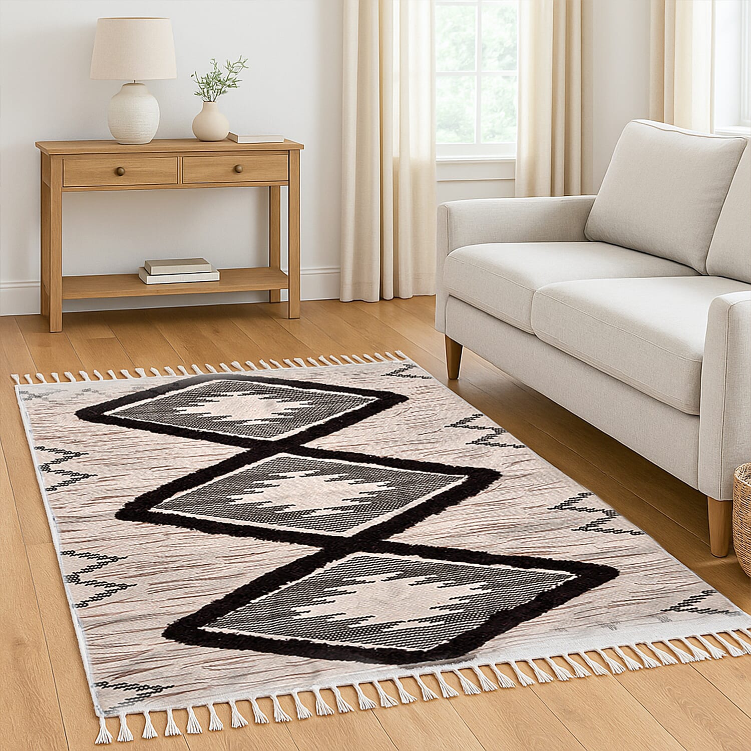 Today Surprising Deal of the Month - Rugs with Tassel Multipurpose Carpet (Size 175x116 Cm) -  Beige - Green