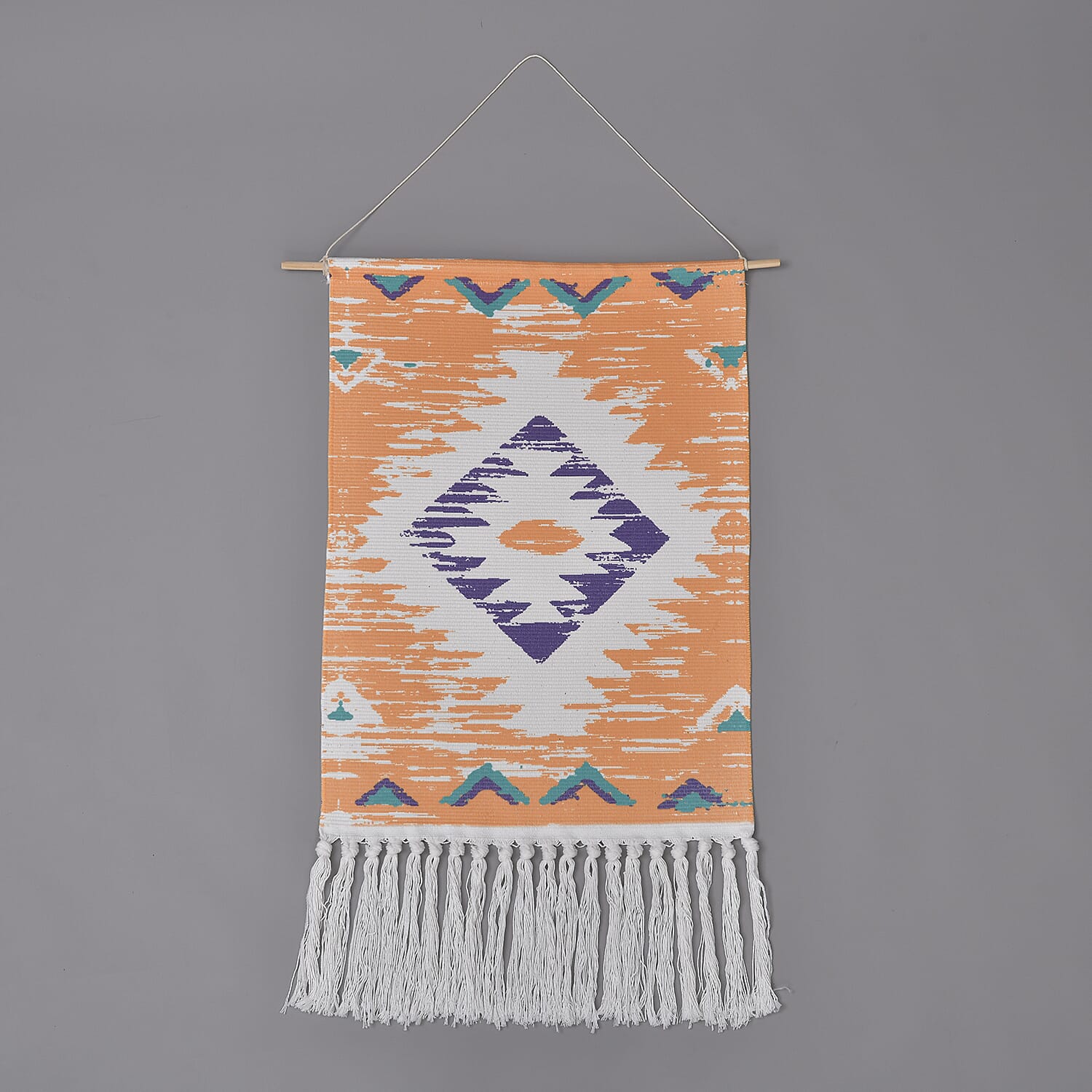 TJC Geometric Pattern Wall Hanging Tapestry with Tassel - Orange Cream & Purple