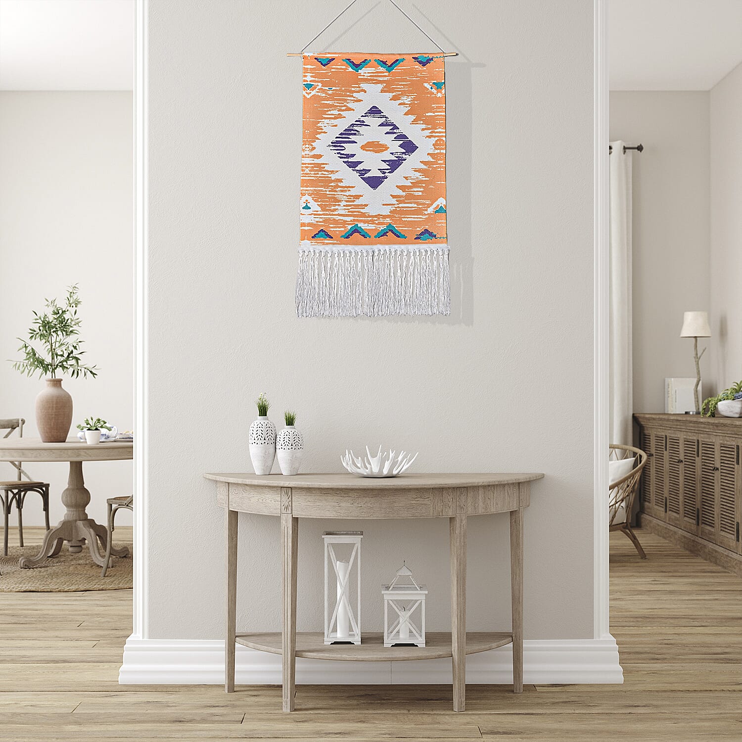 TJC Geometric Pattern Wall Hanging Tapestry with Tassel - Orange Cream & Purple