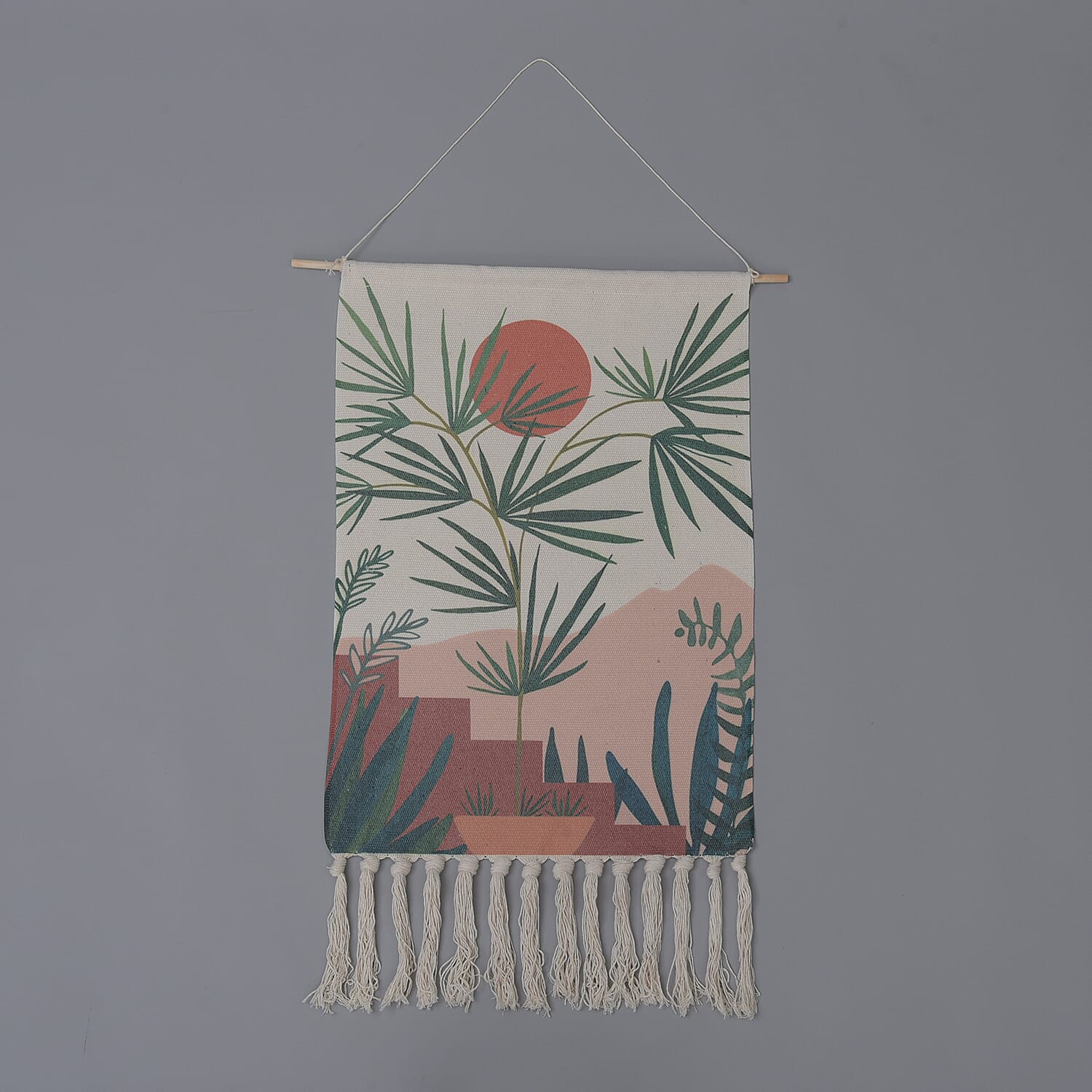 TJC Plant Pattern Wall Hanging Tapestry with Tassel (Size 65x50x18 Cm) - Red & Green