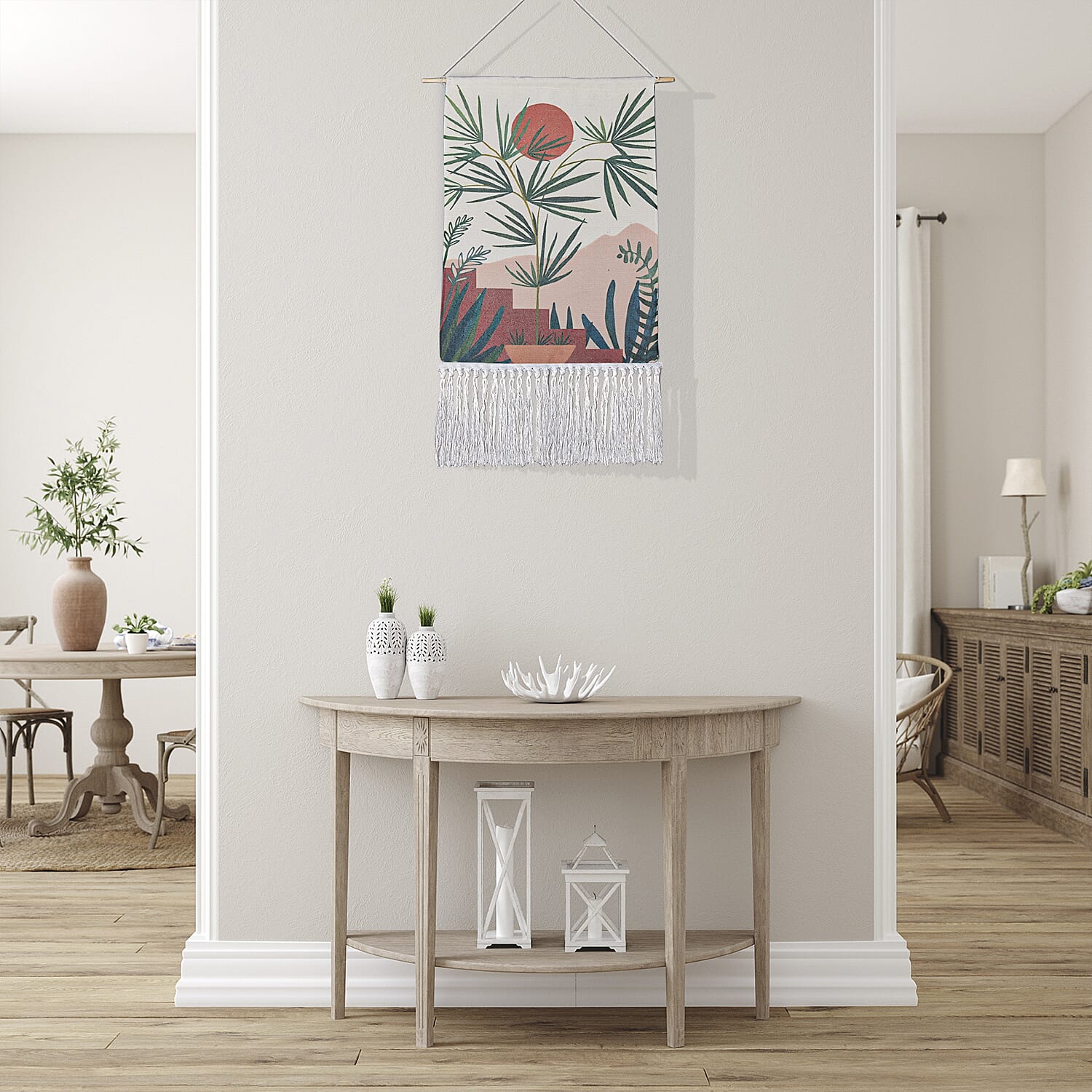 TJC Plant Pattern Wall Hanging Tapestry with Tassel (Size 65x50x18 Cm) - Red & Green