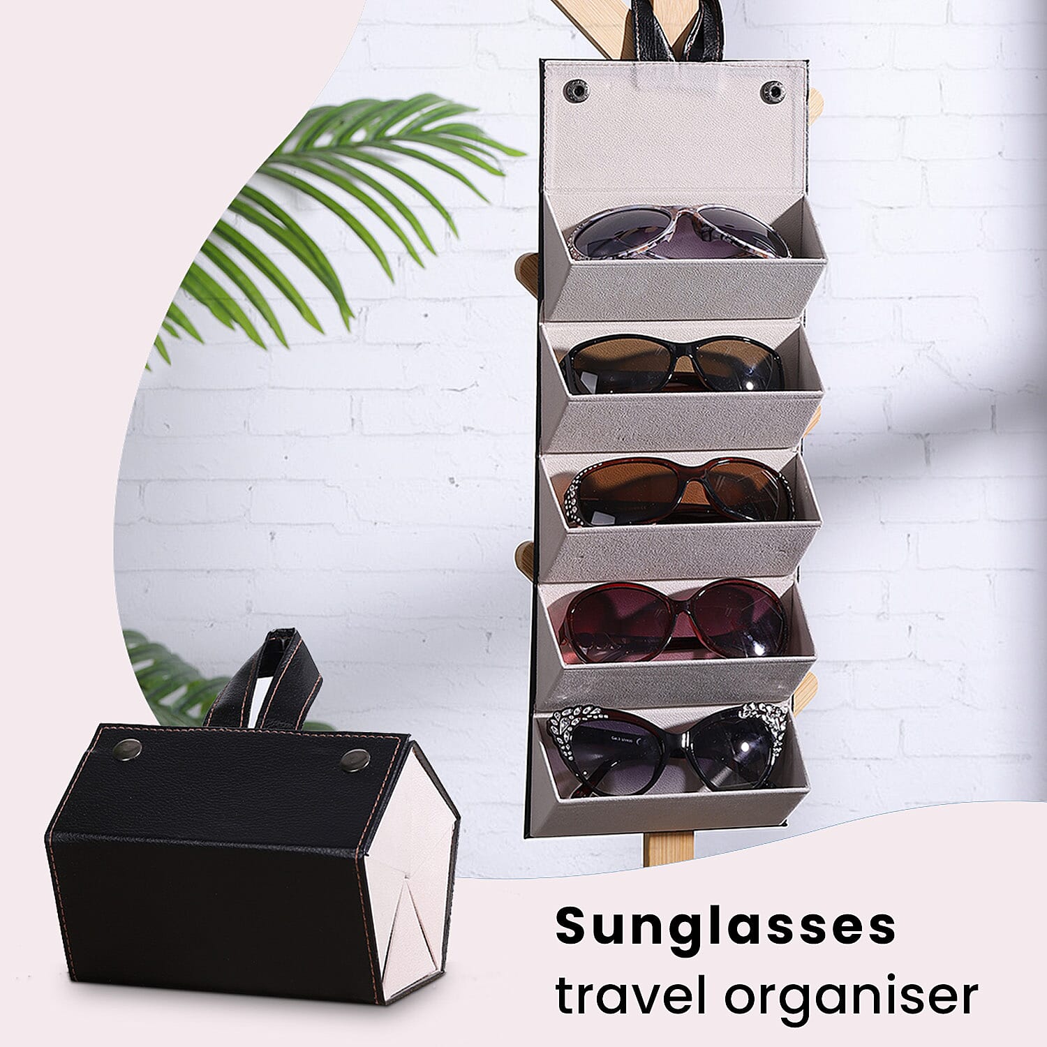 5 Slot Sunglasses Travel Organiser with Handle - Black